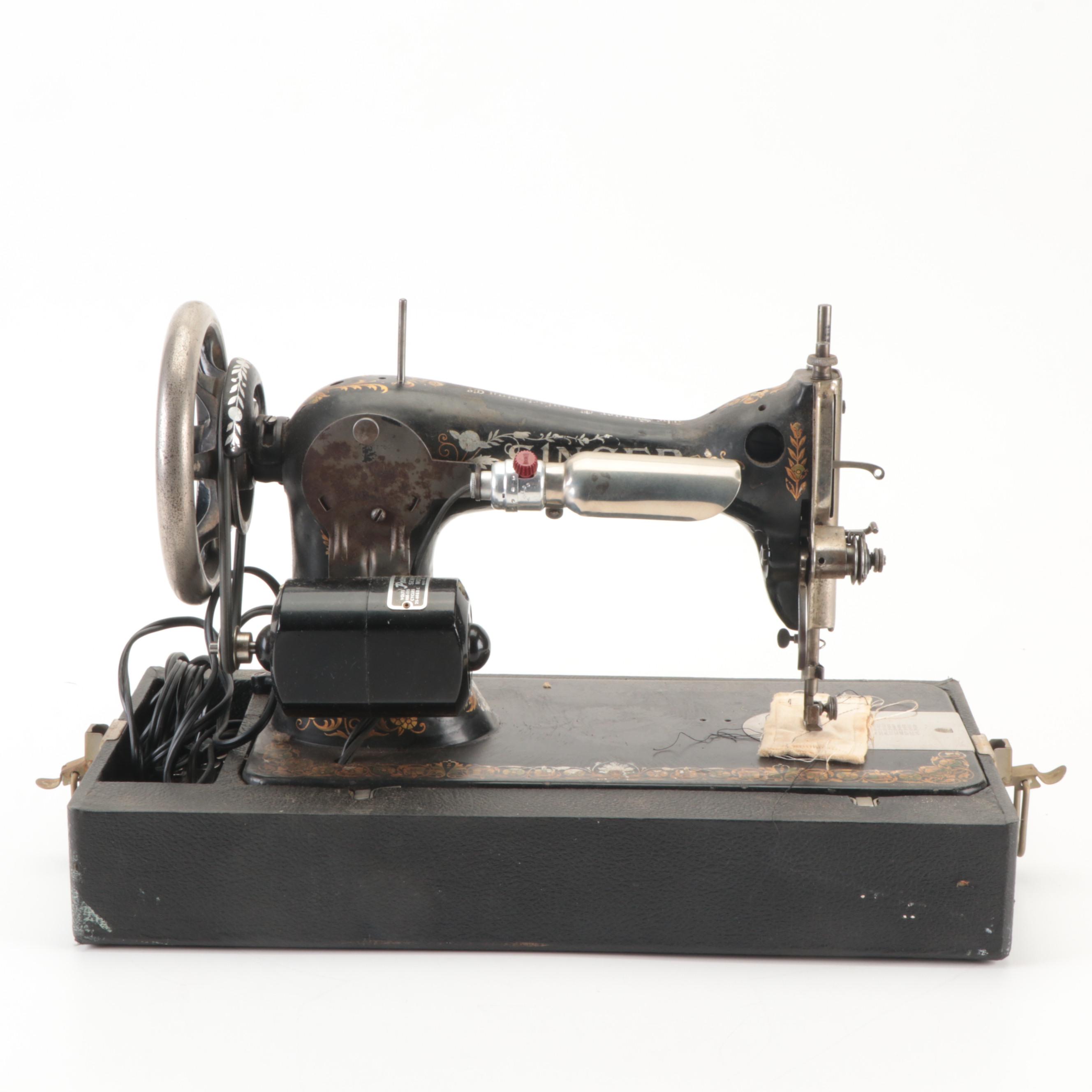 Singer Model 15 Electric Sewing Machine with Case, 1904