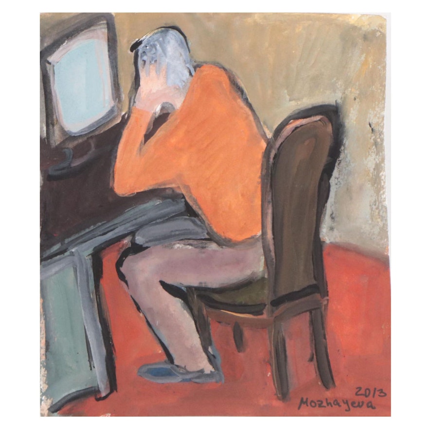 Marina Mozhayeva Acrylic Painting of Seated Figure, 2013