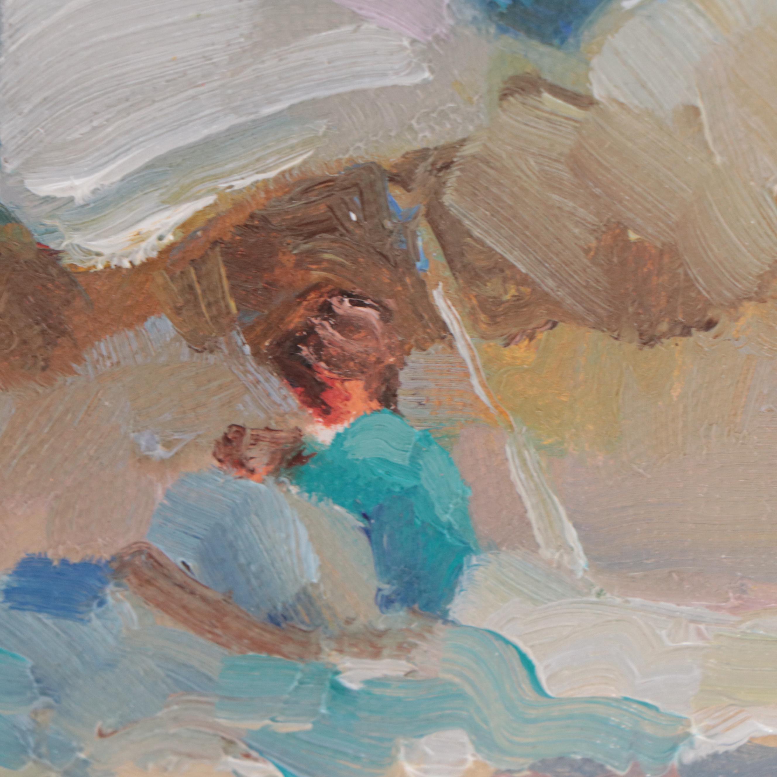 Sally Rosenbaum Oil Painting of Figure at Beach, 21st Century