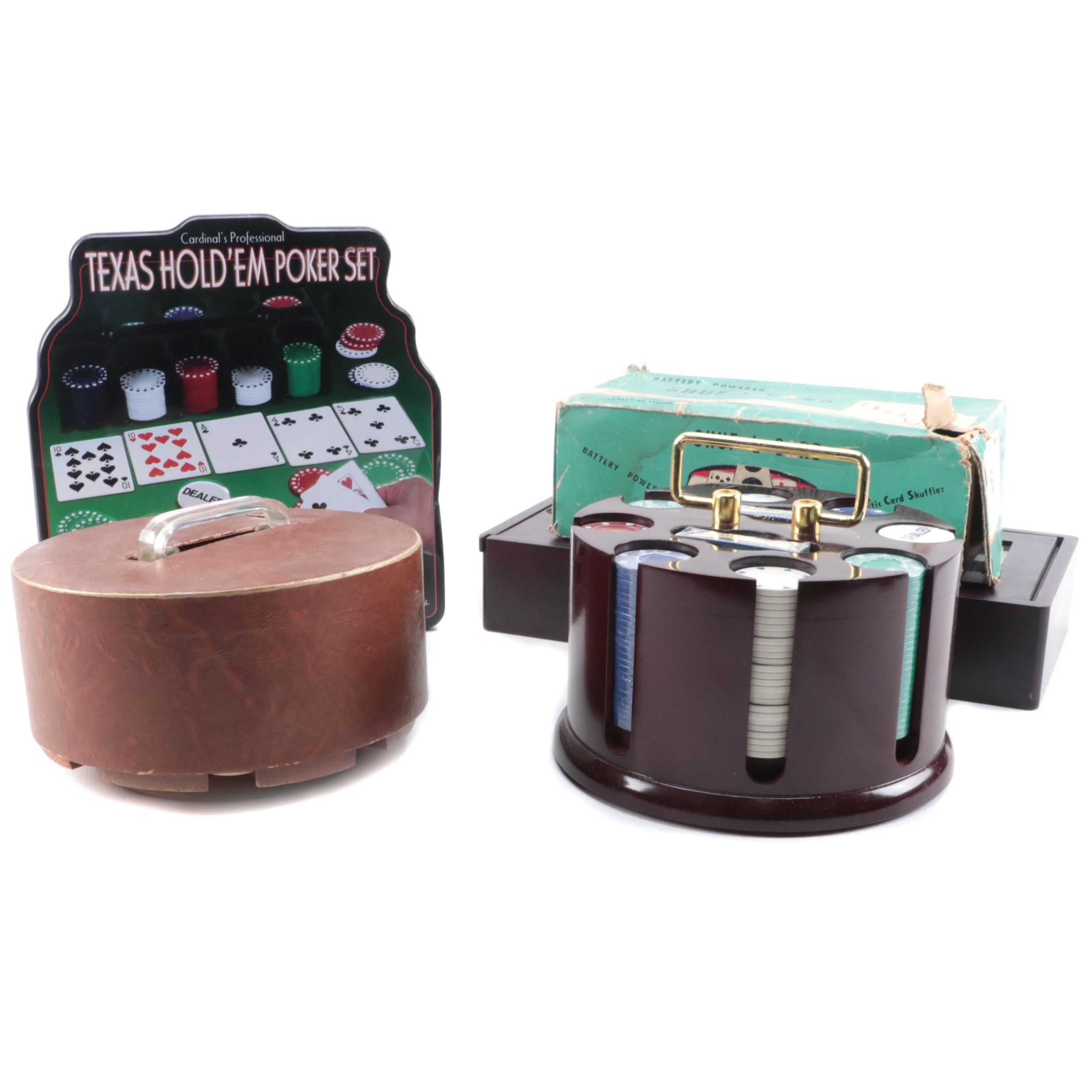 Poker Chip Carousels with Chips, Cards, Card Shuffler and Dominos