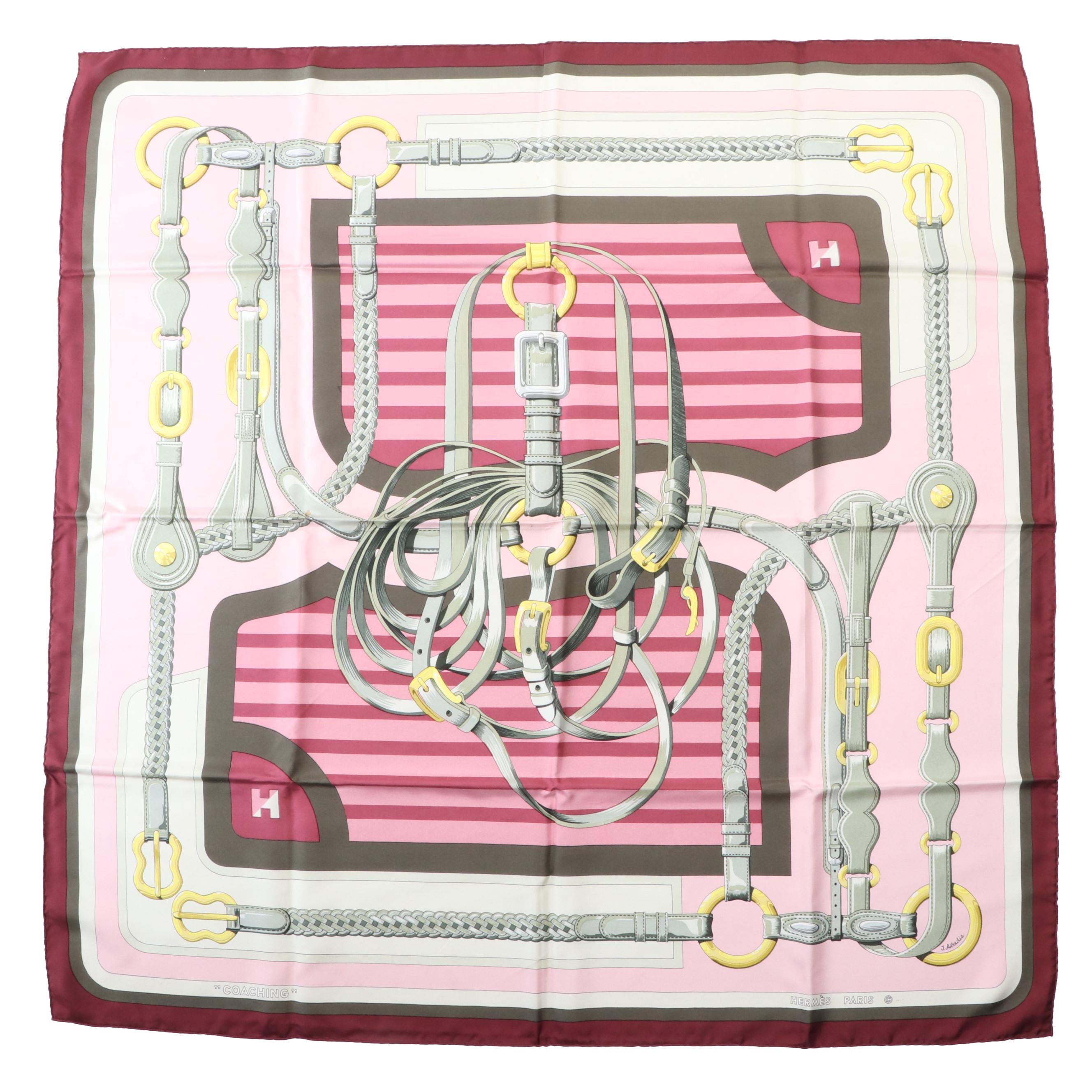 Hermès Early Issue "Coaching" Scarf 90 in Silk Twill with Box