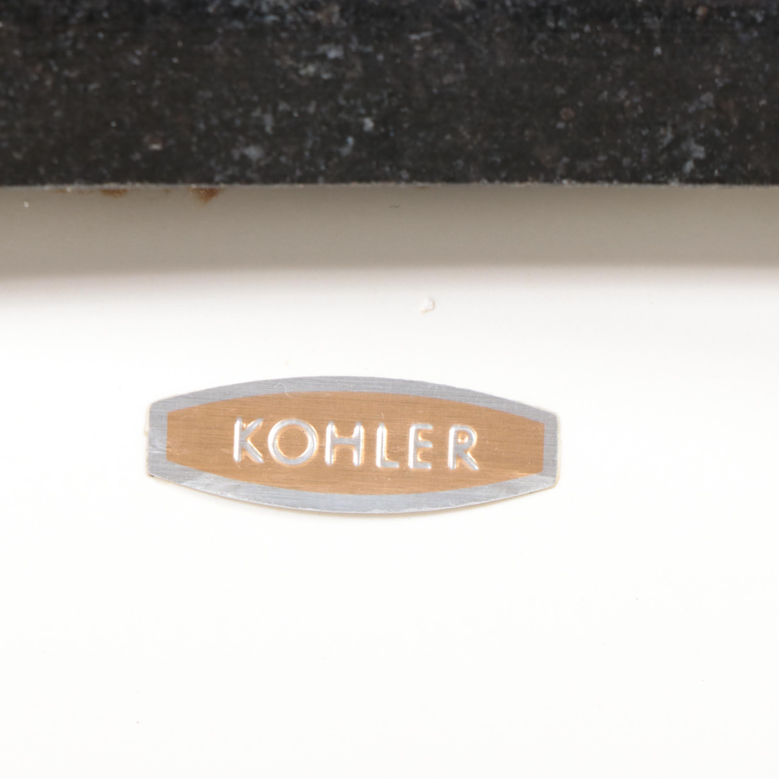 Renaissance Revival Carved Oak and Polished Stone Bathroom Vanity, Adapted