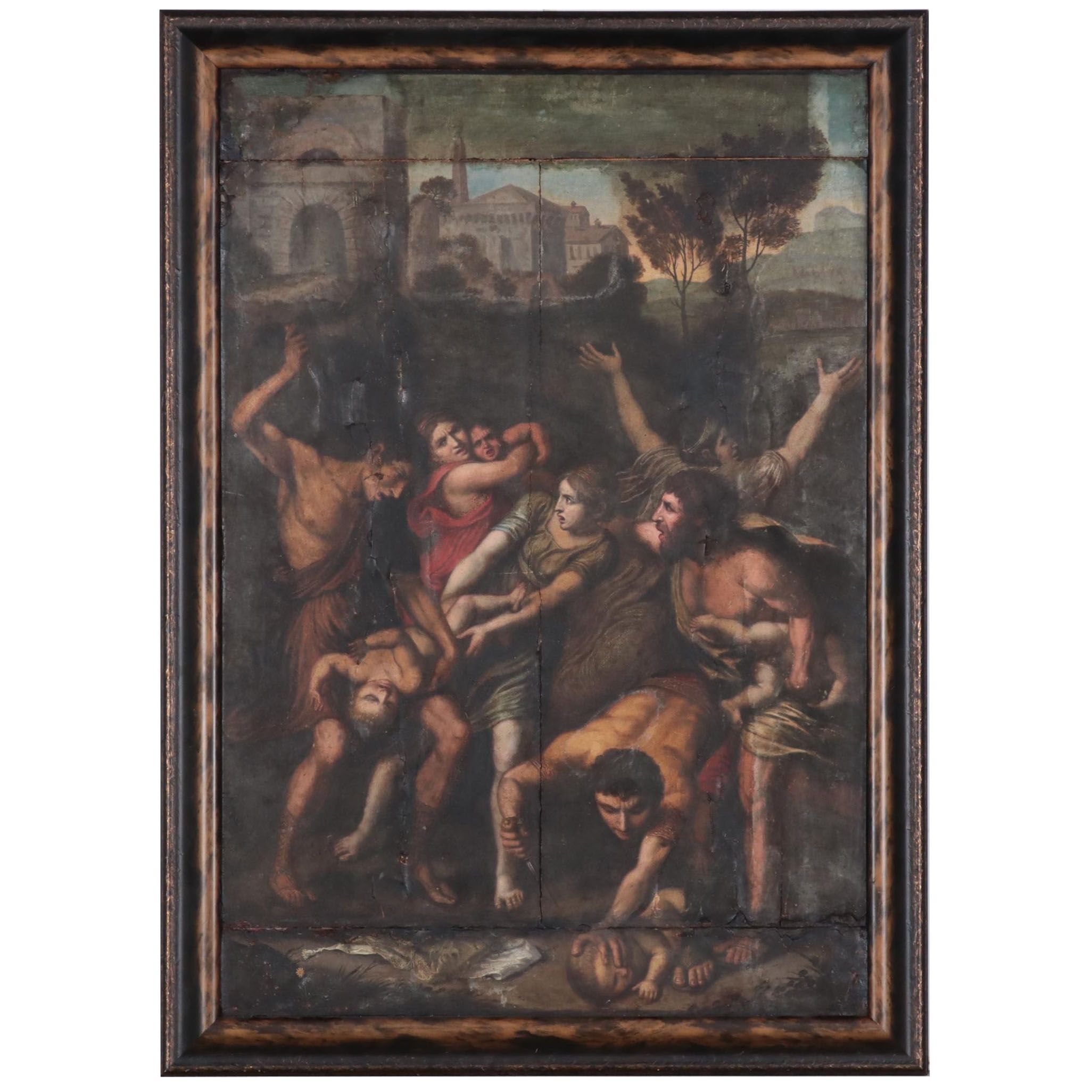 Oil Painting on Wood Panel "Massacre of the Innocents," 18th/19th Century
