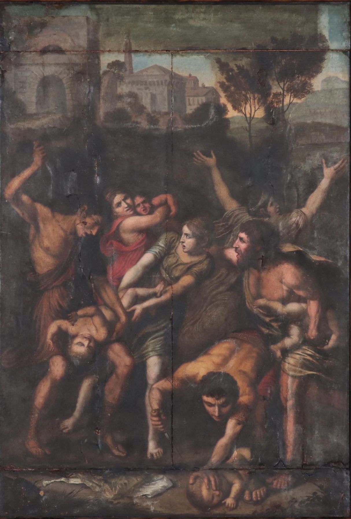 Oil Painting on Wood Panel "Massacre of the Innocents," 18th/19th Century