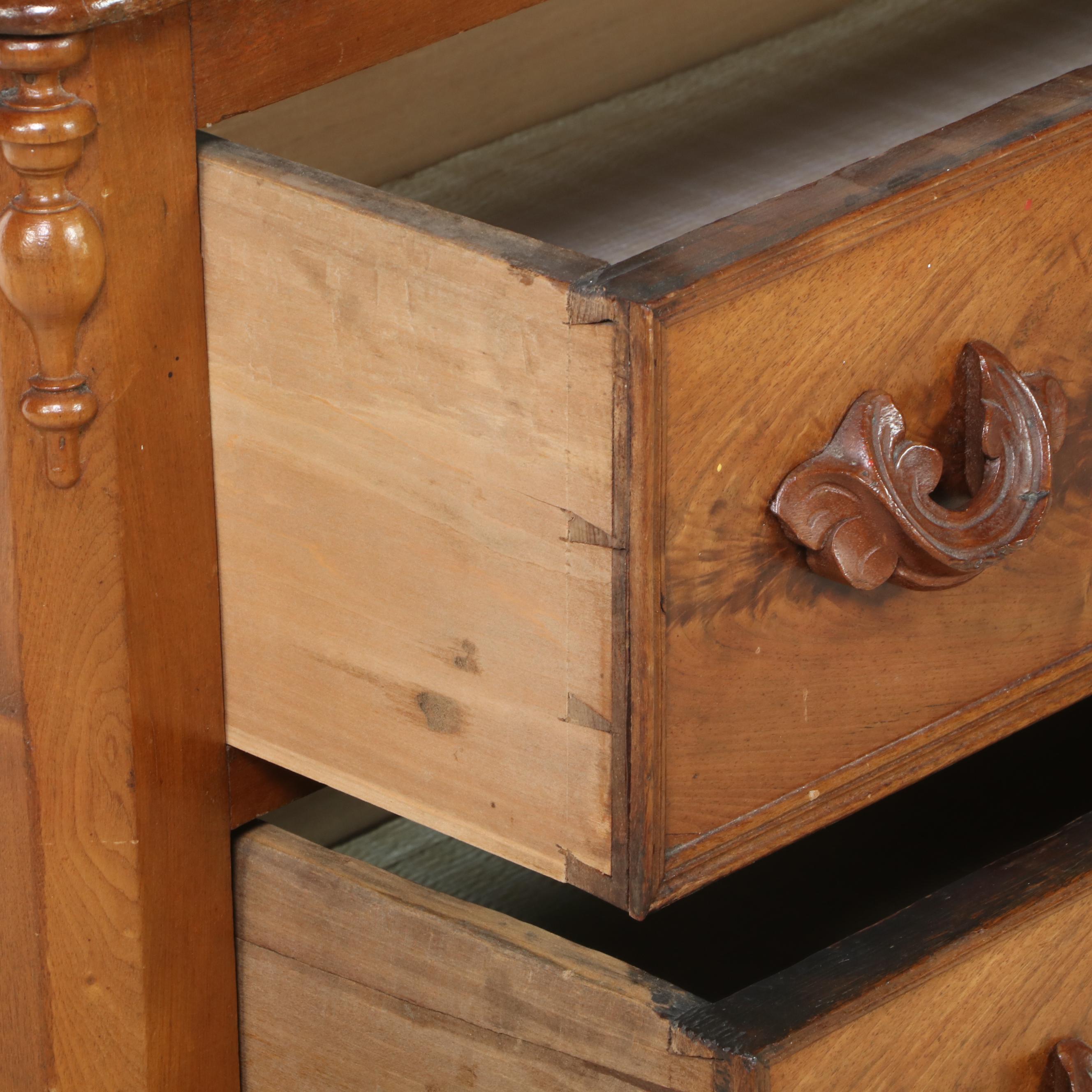 Victorian Walnut, Figured Walnut, and Poplar Three-Drawer Washstand