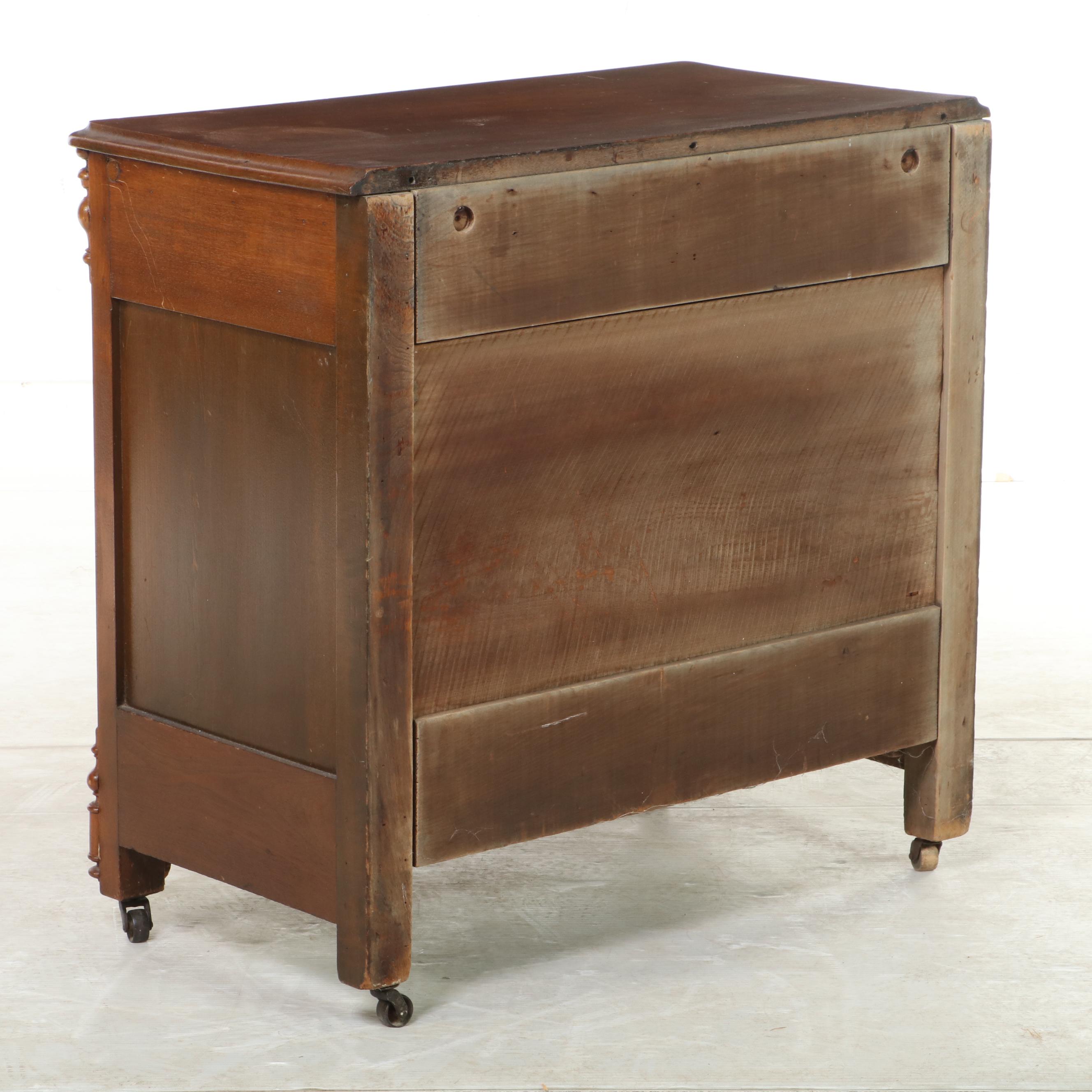 Victorian Walnut, Figured Walnut, and Poplar Three-Drawer Washstand