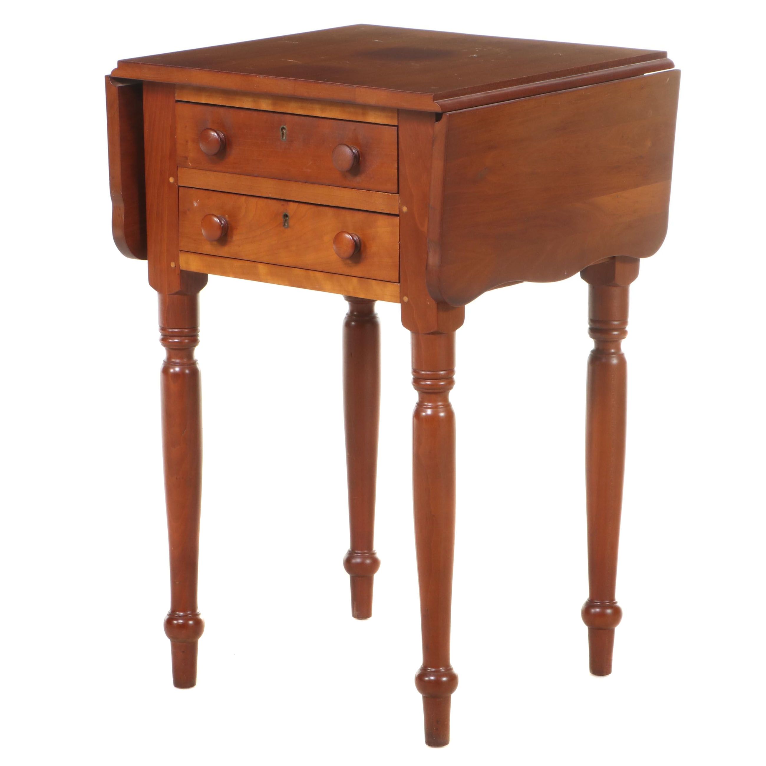 American Primitive Cherrywood Drop-Leaf Side Table, 20th Century