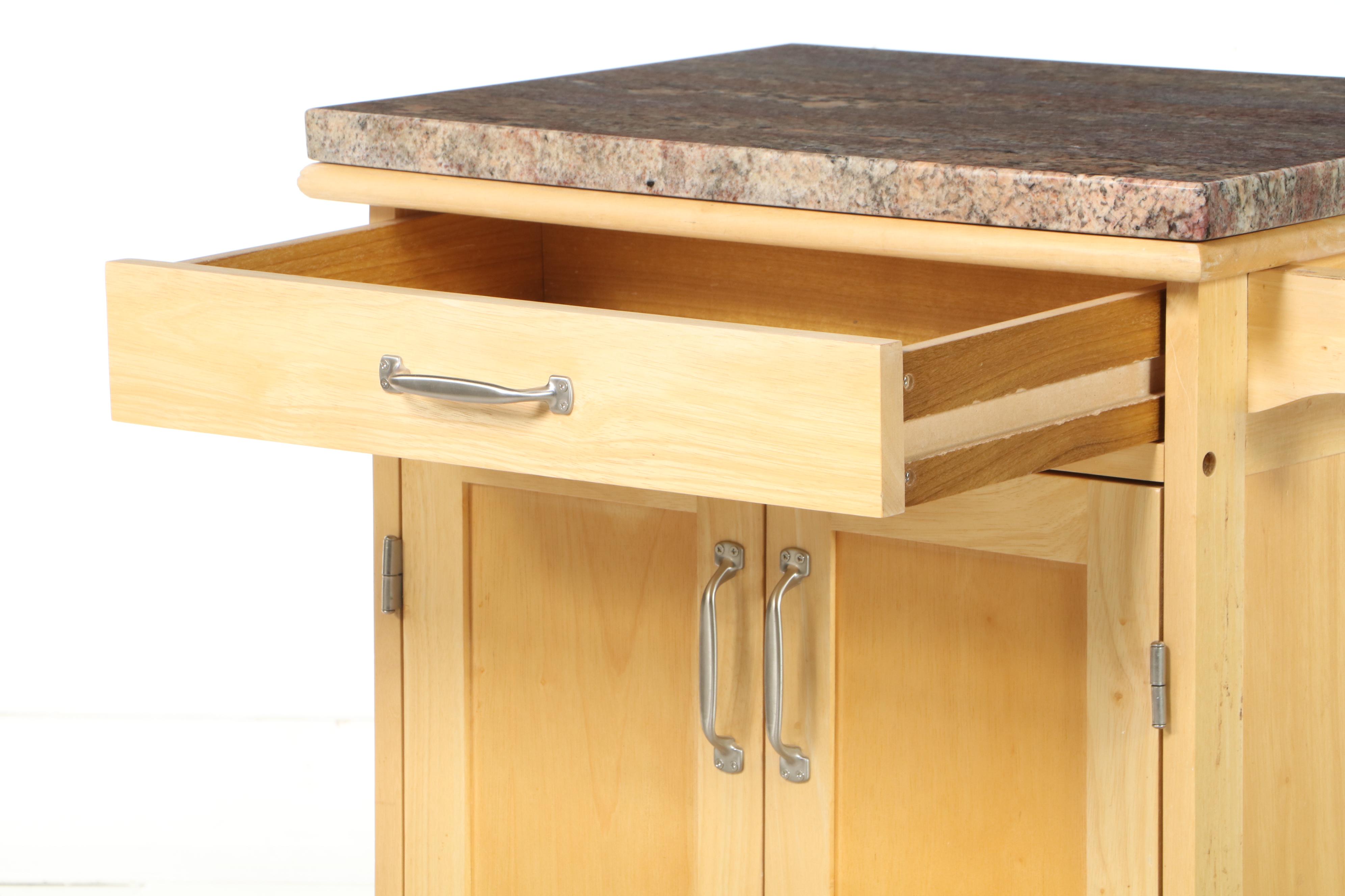 Granite Top Rubberwood Kitchen Cart