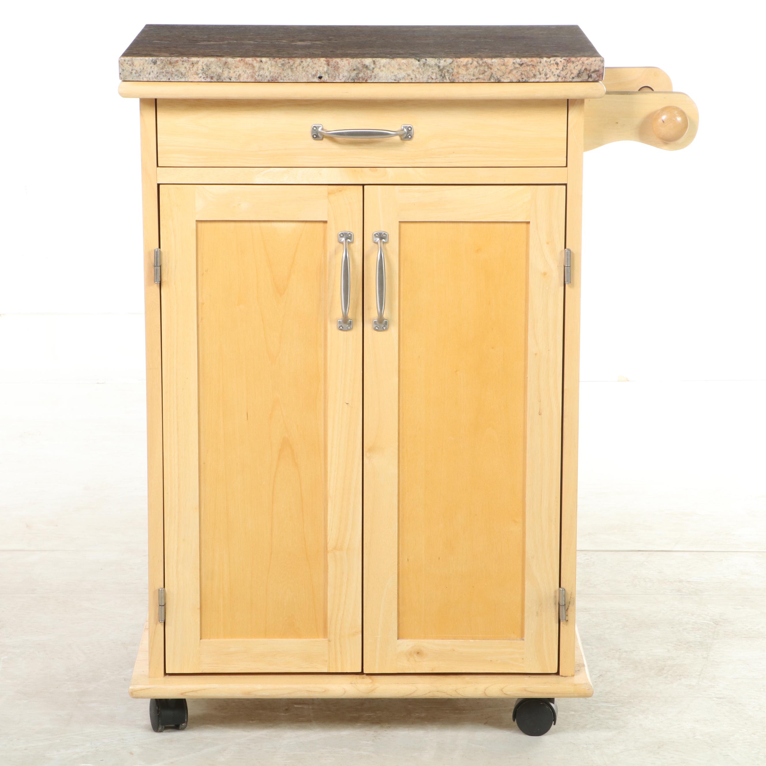 Granite Top Rubberwood Kitchen Cart