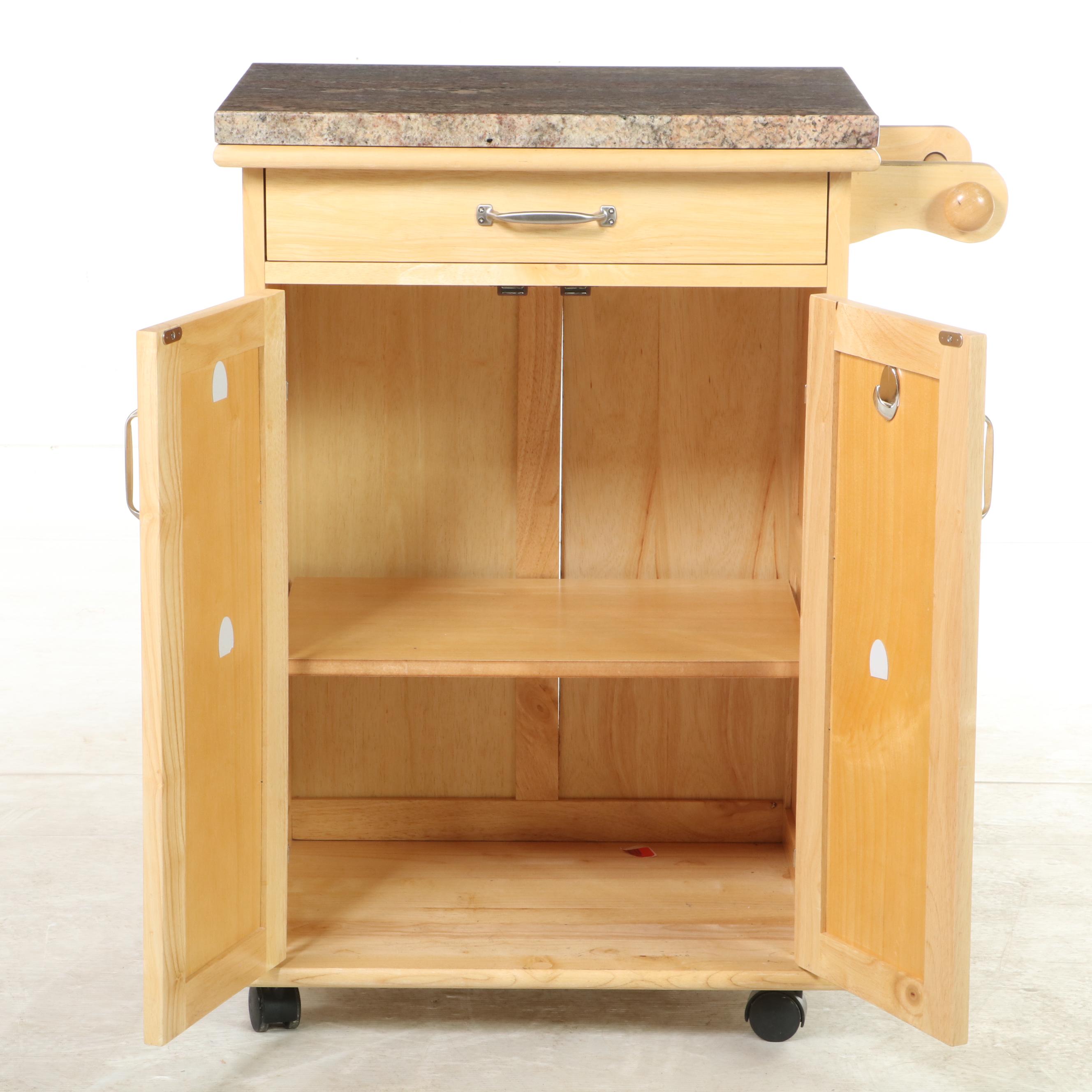 Granite Top Rubberwood Kitchen Cart