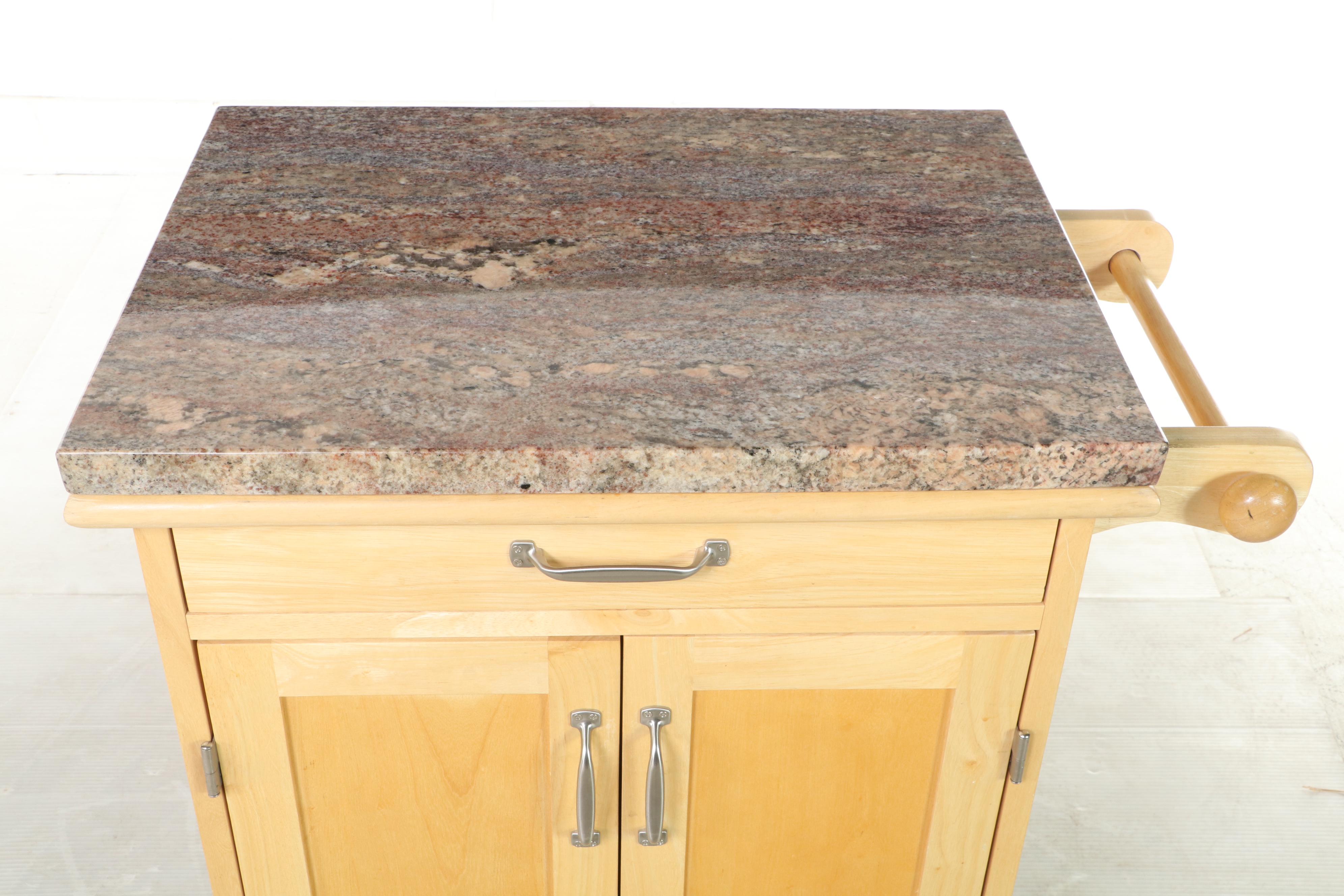 Granite Top Rubberwood Kitchen Cart