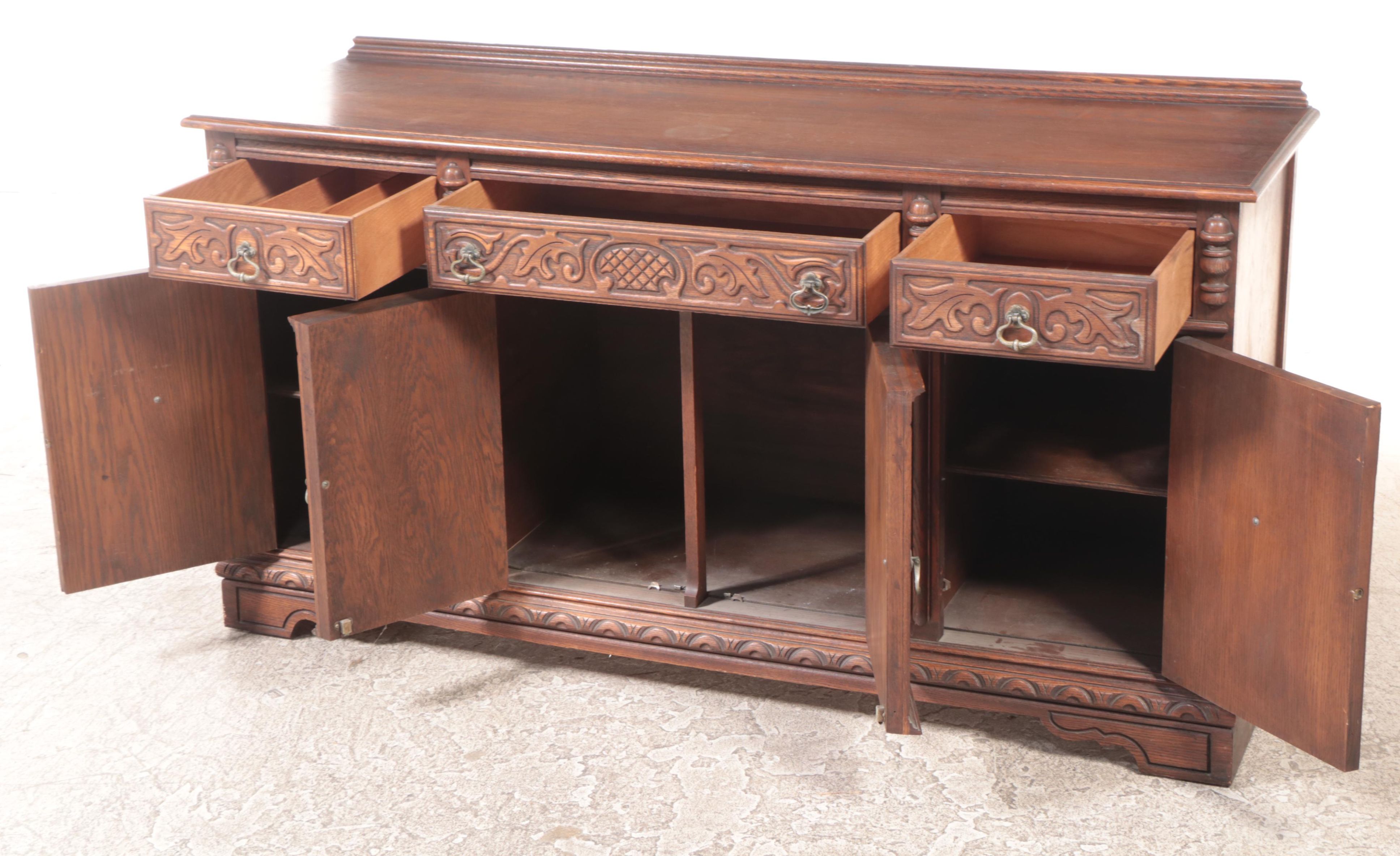 Jacobean Revival Carved Oak Sideboard, circa 1930