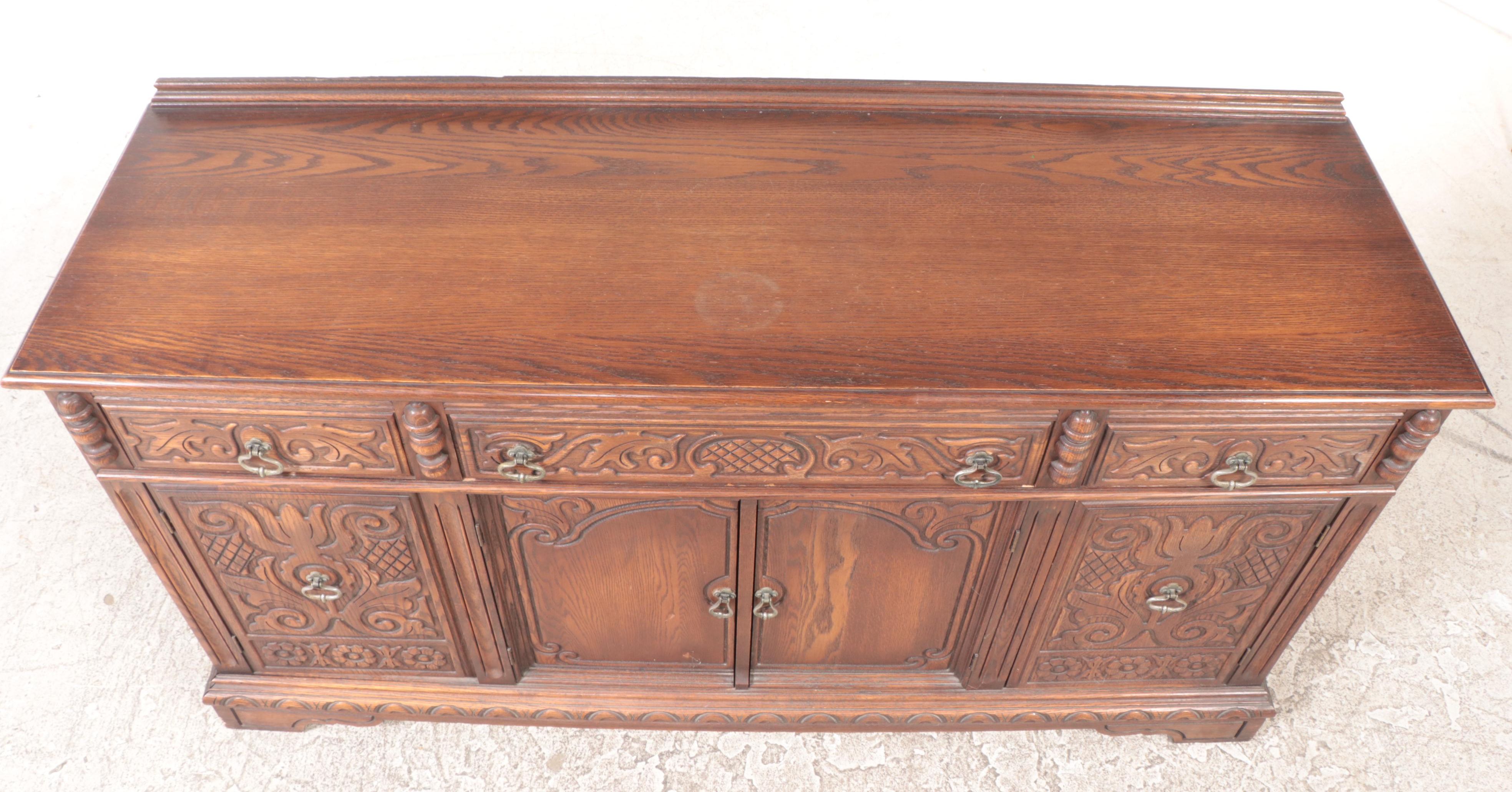 Jacobean Revival Carved Oak Sideboard, circa 1930