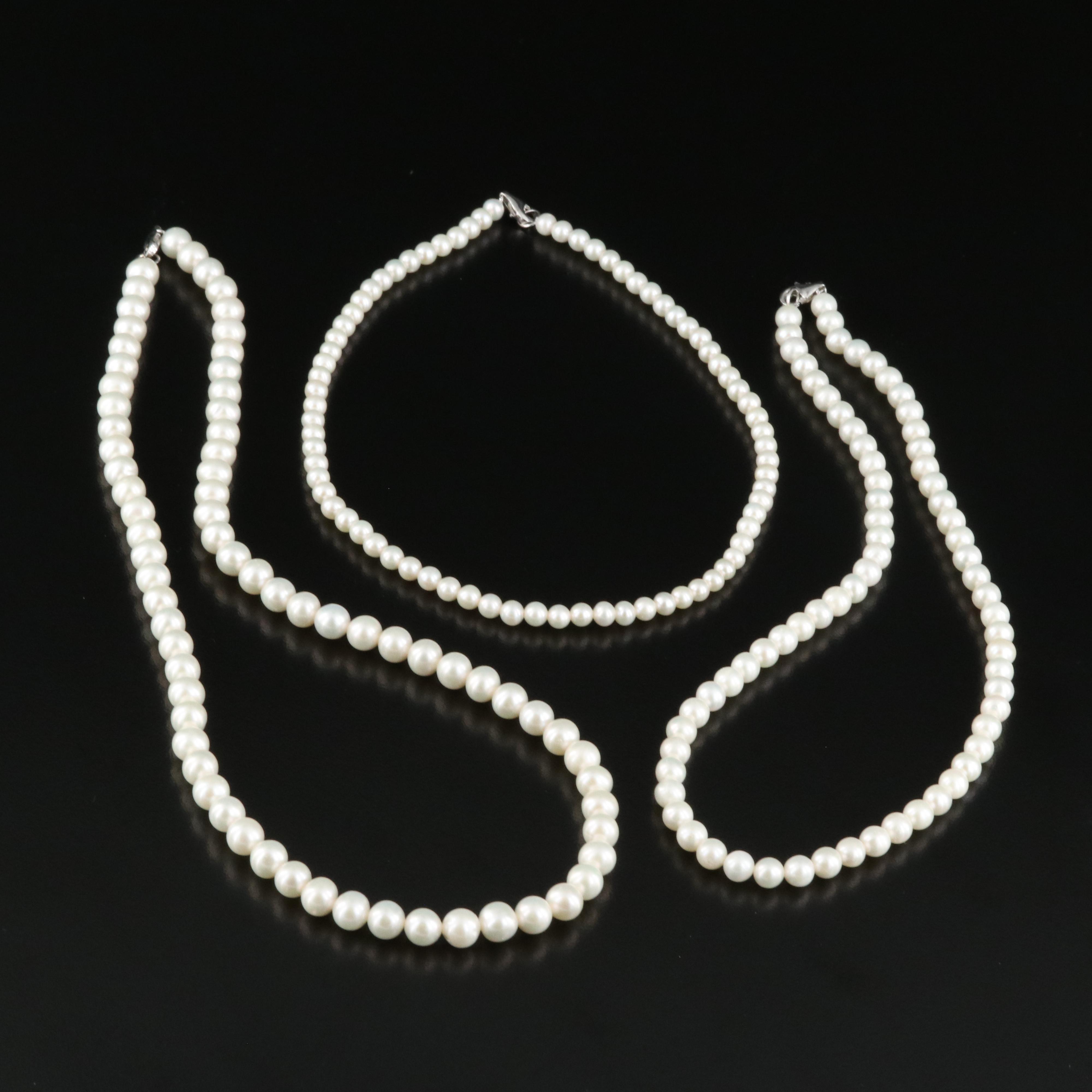 Pearl Single Strand Necklace with Sterling Clasp