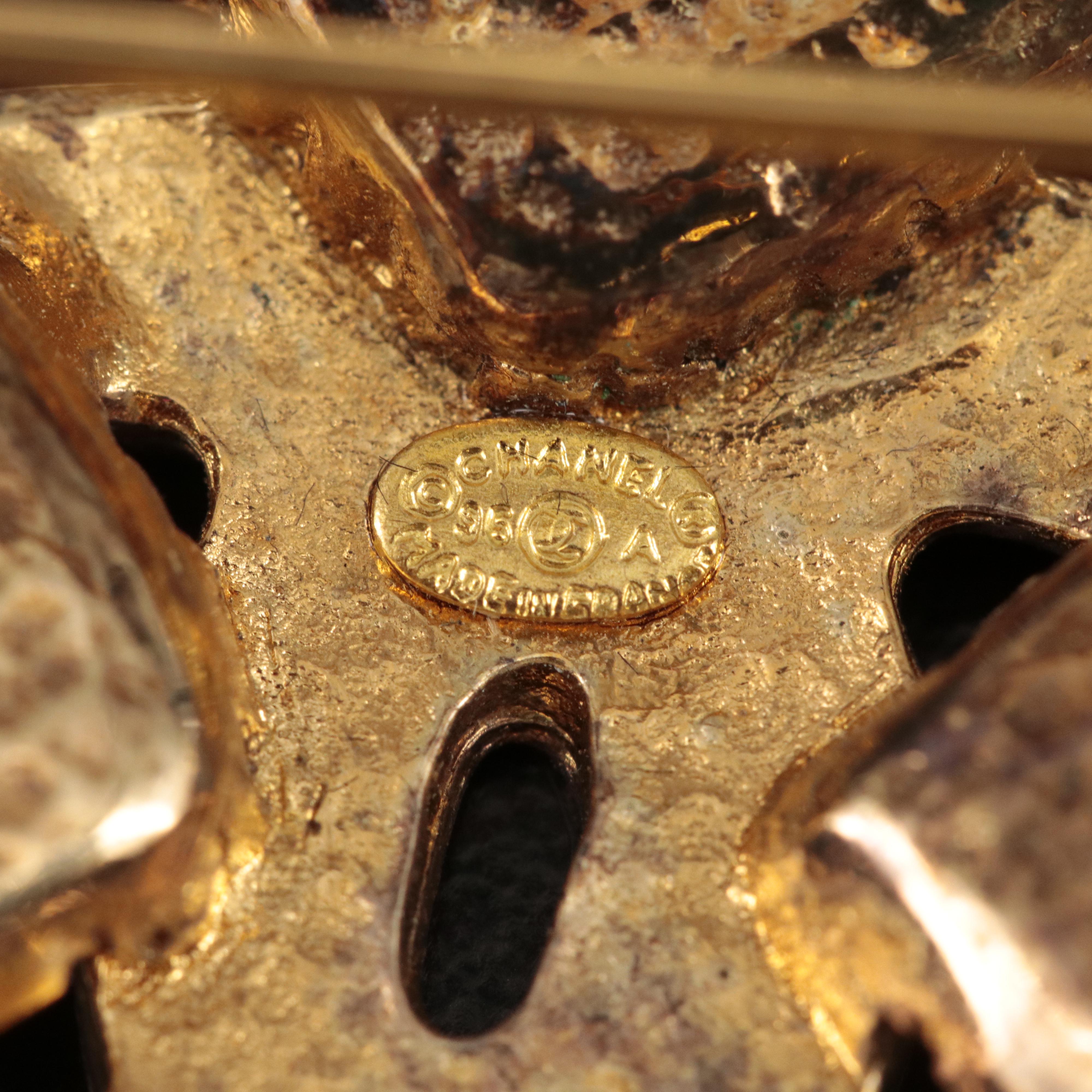 Circa 1996 Chanel Fall Collection Quatrefoil Chanel Logo Brooch