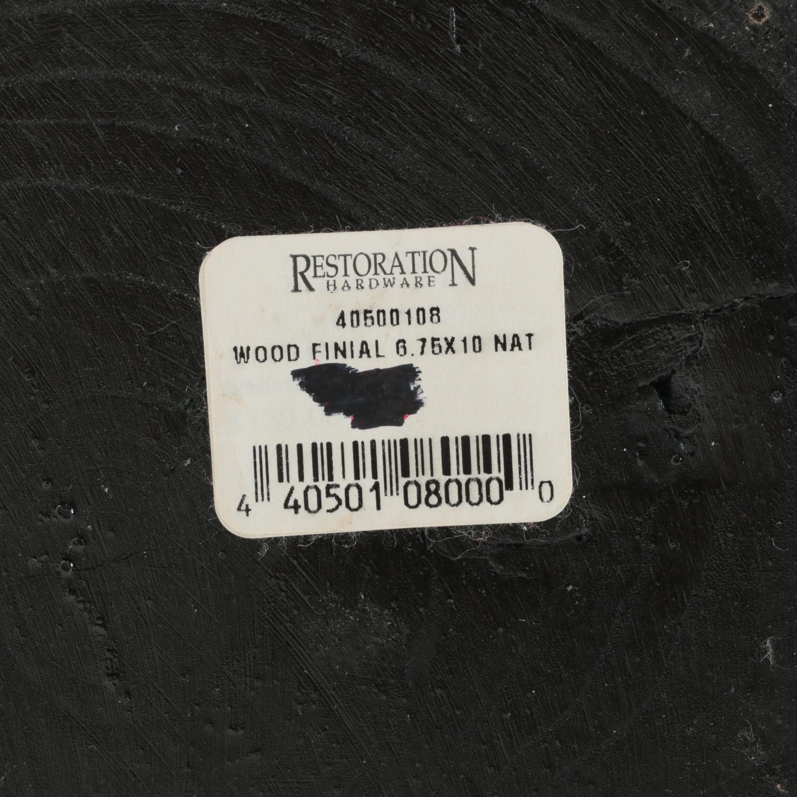 Restoration Hardware Wooden Finial, Marble Cone Seashells and Seagrass Baskets