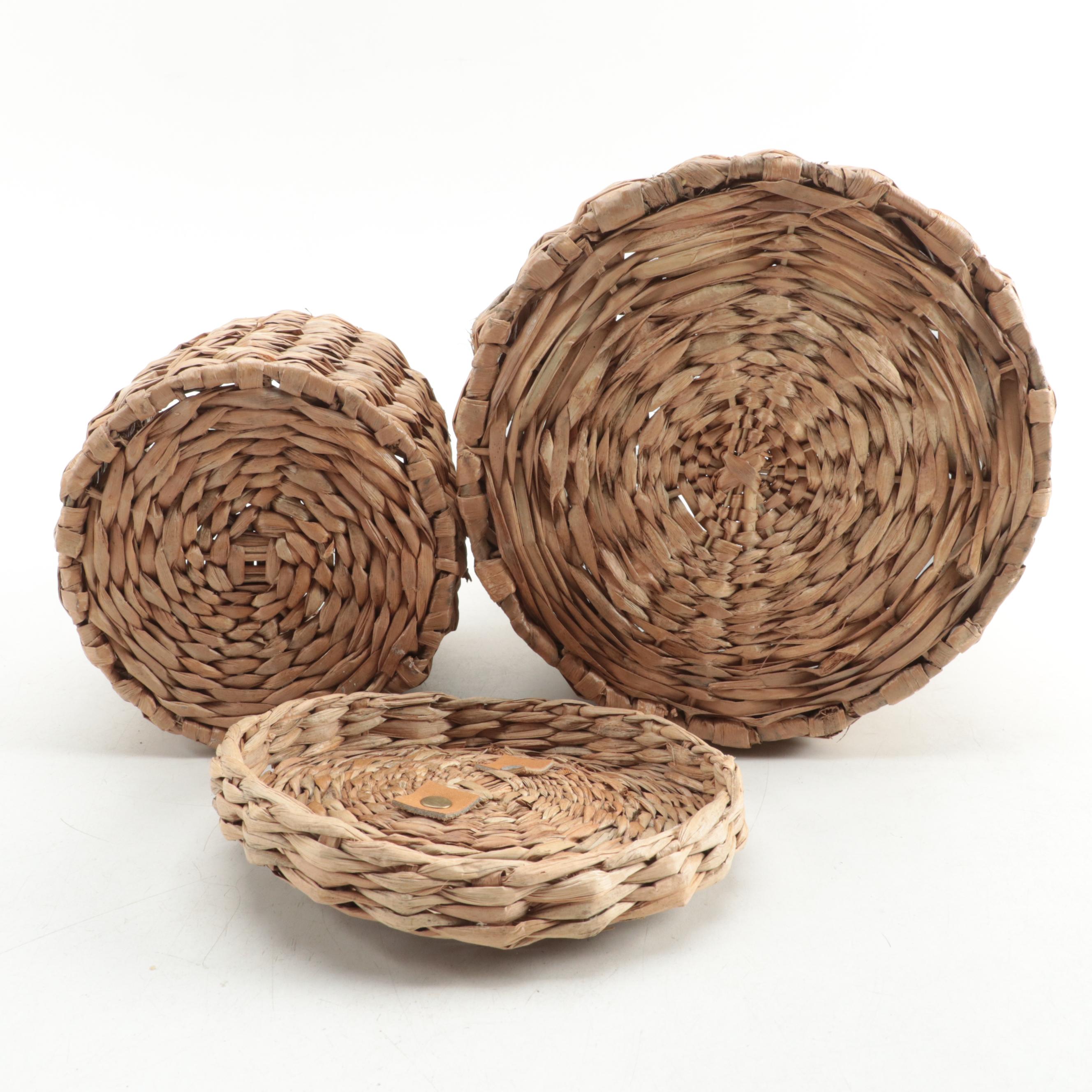 Restoration Hardware Wooden Finial, Marble Cone Seashells and Seagrass Baskets