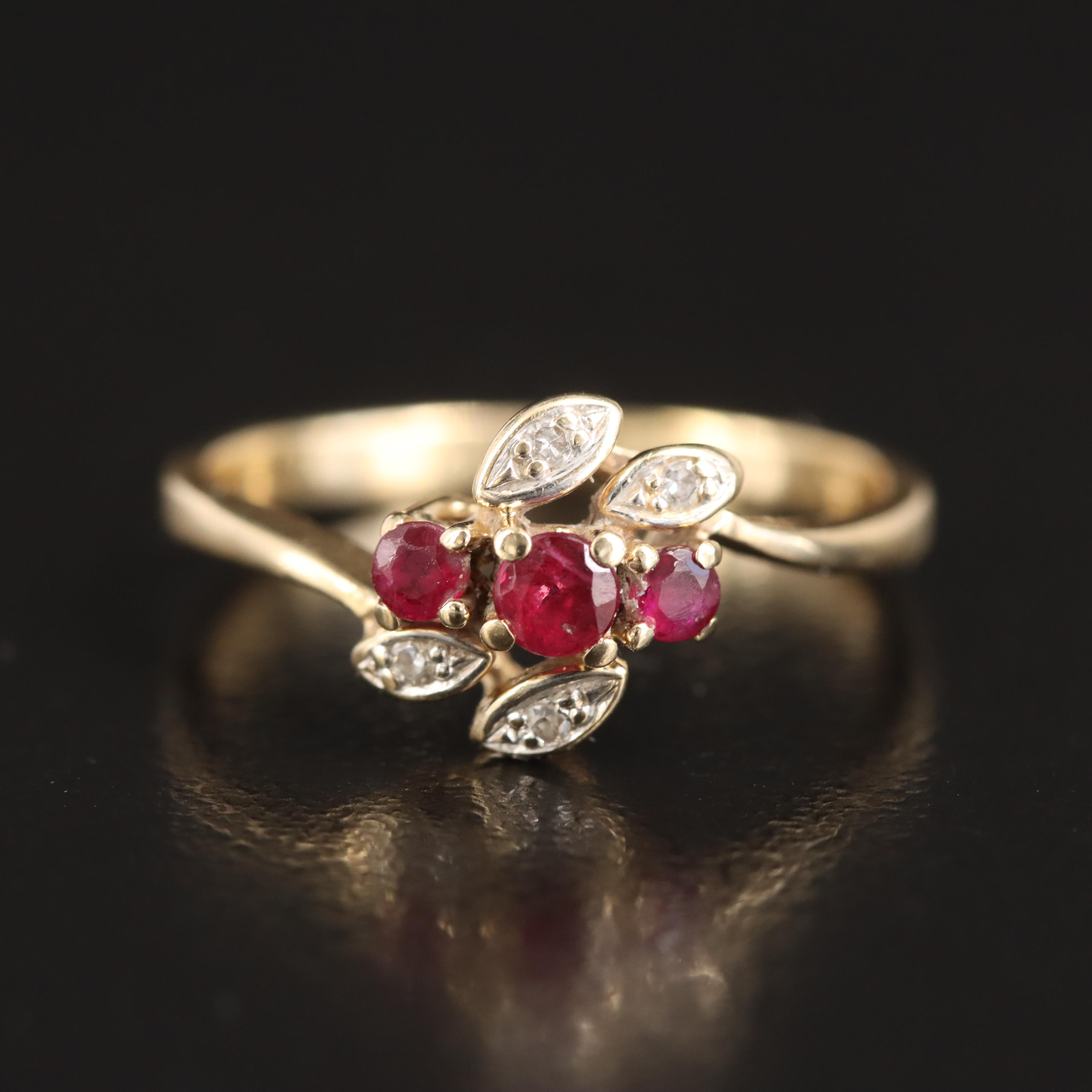 14K Ruby and Diamond Bypass Ring