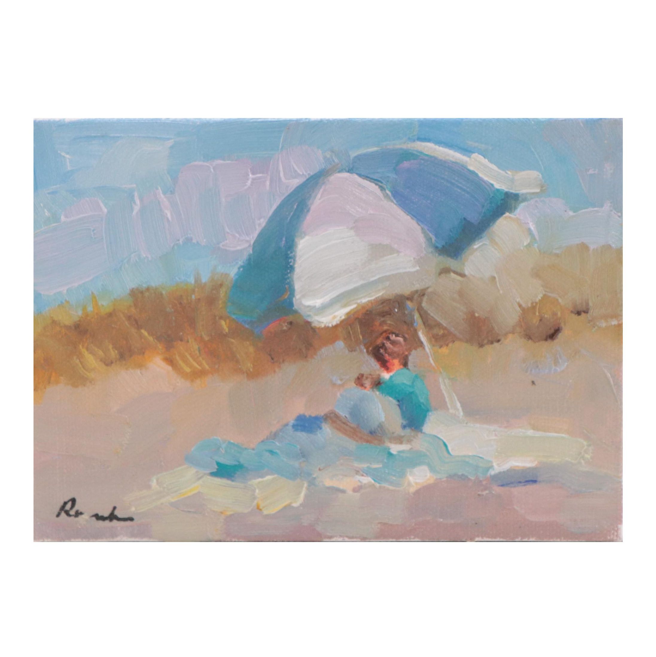 Sally Rosenbaum Oil Painting of Figure at Beach, 21st Century