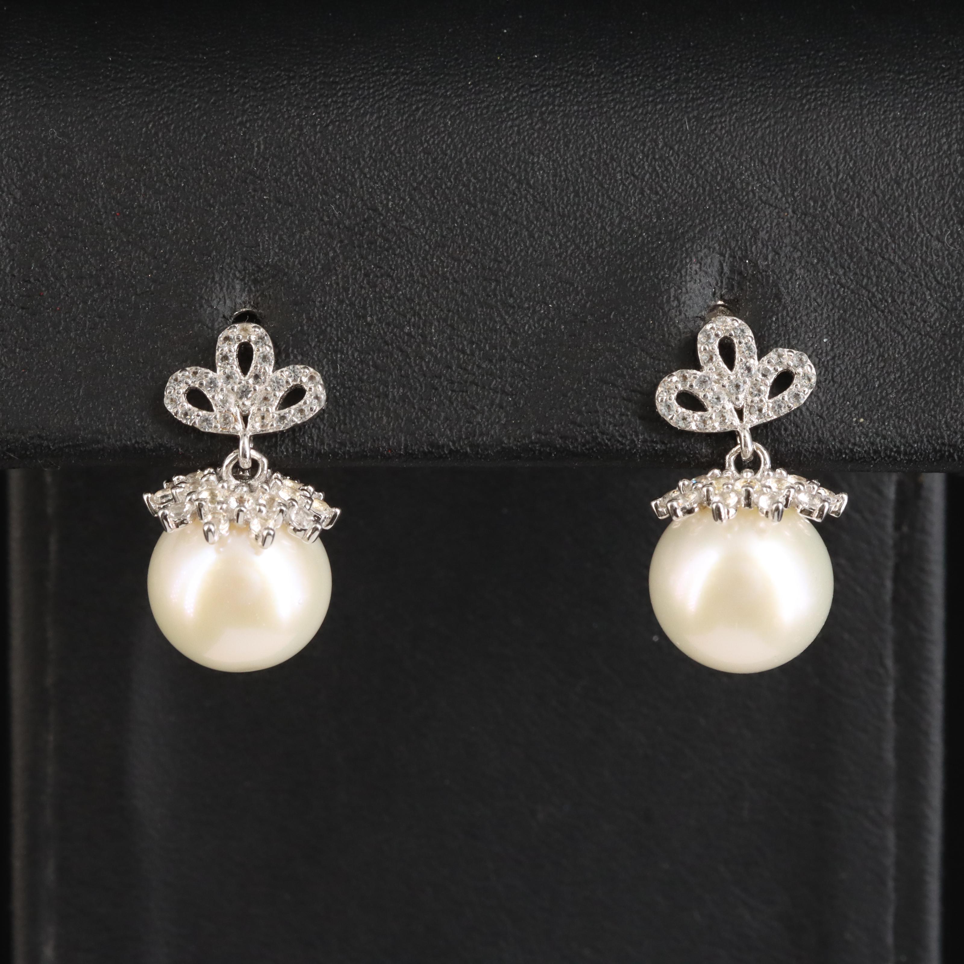 Sterling Pearl and Topaz Earrings