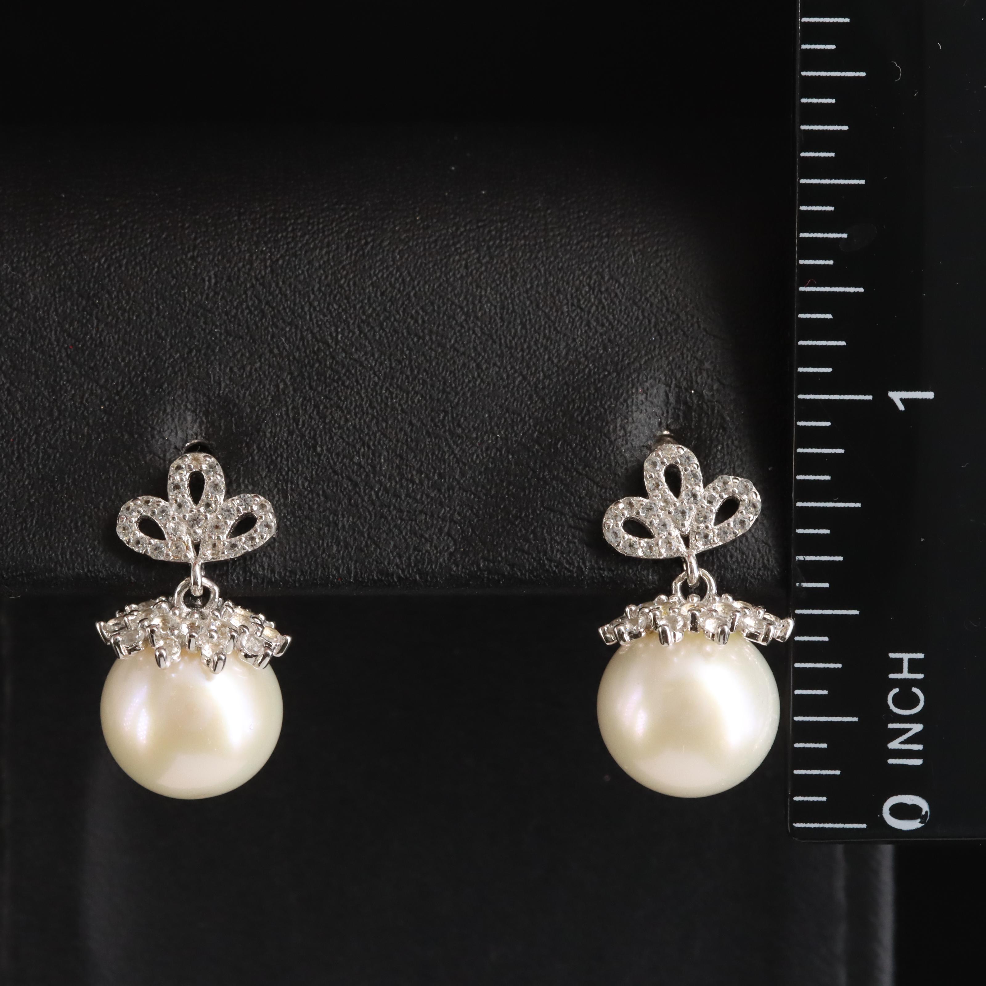 Sterling Pearl and Topaz Earrings