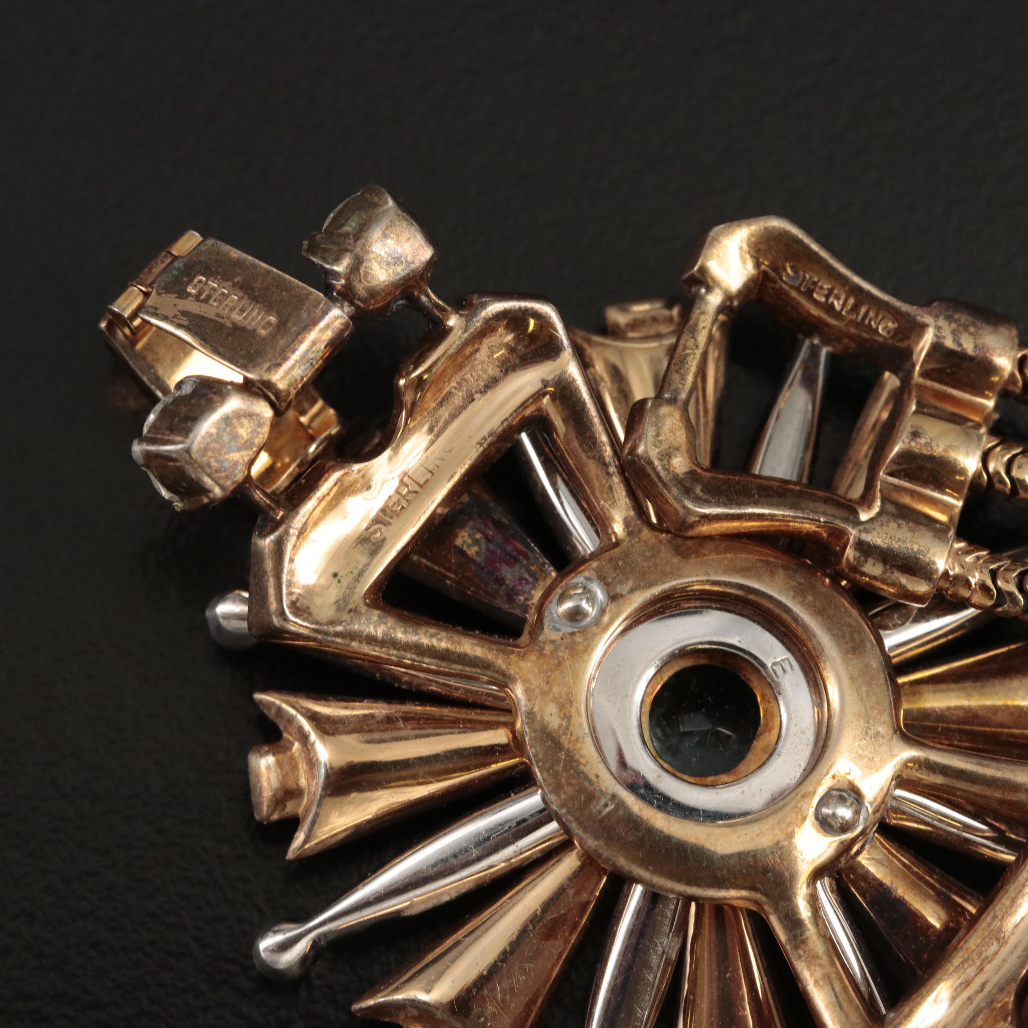 1950s Retro Sterling Rhinestone and Glass Flower Bracelet