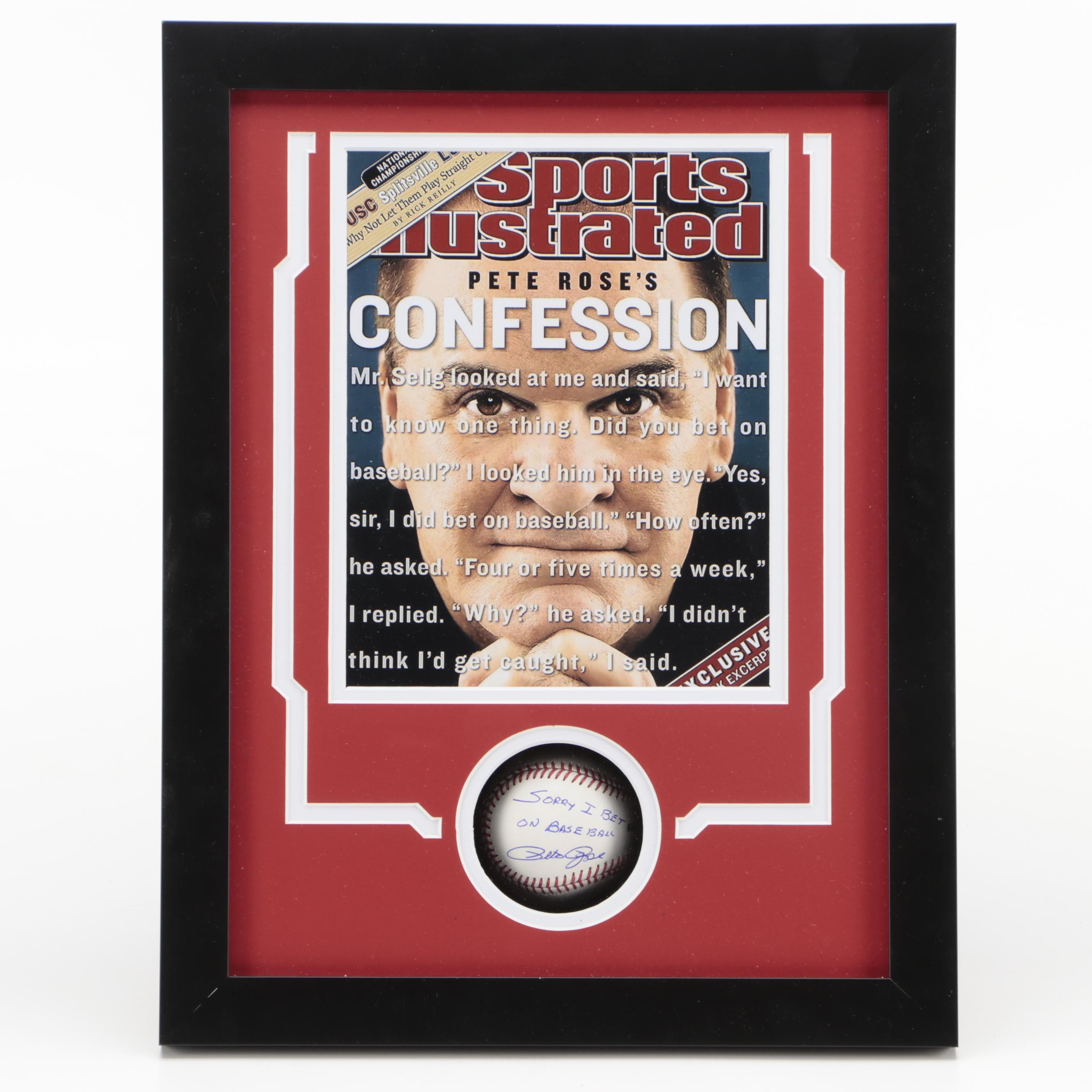 Pete Rose Signed Baseball, Sports Illustrated Giclée Print in Display Case