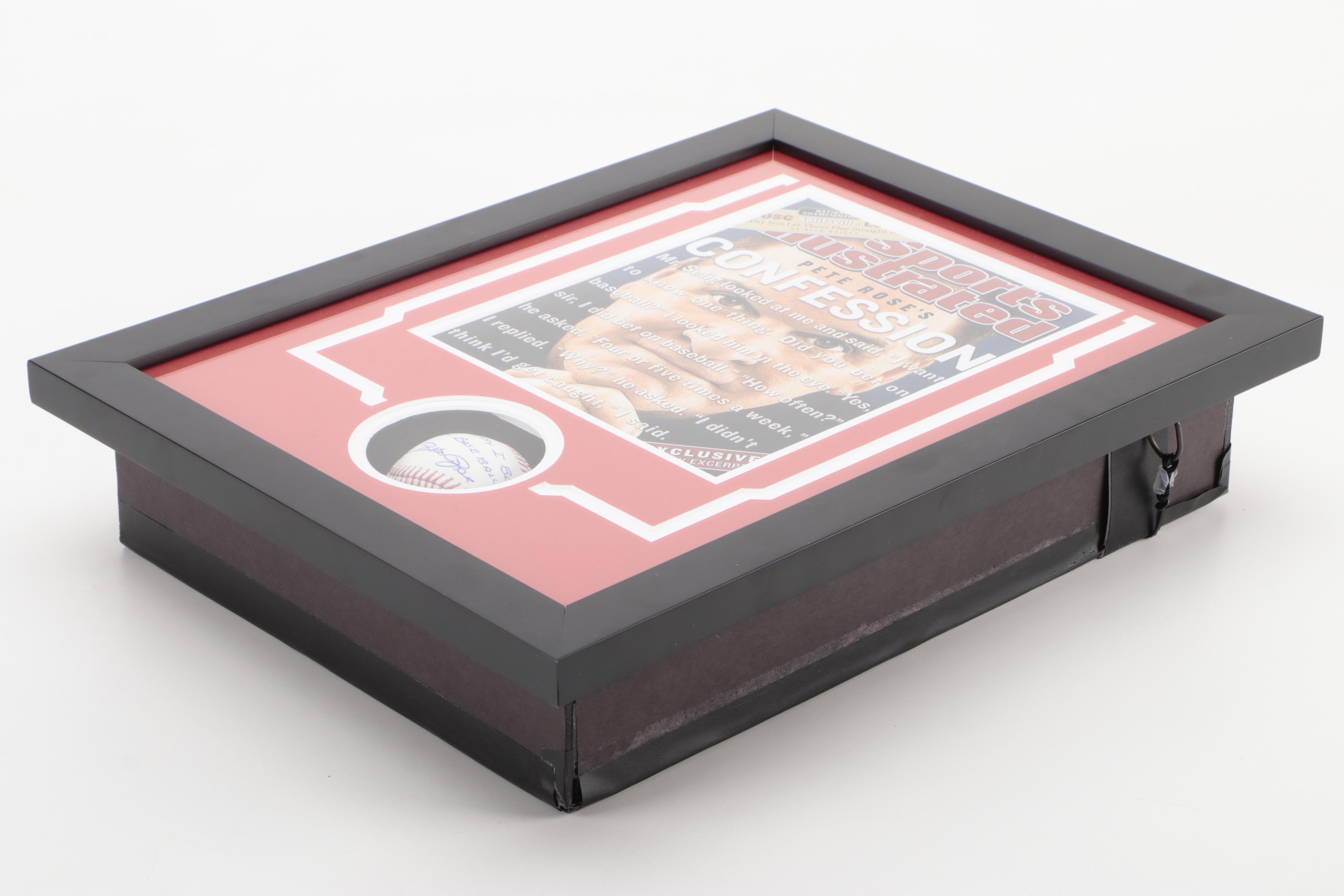 Pete Rose Signed Baseball, Sports Illustrated Giclée Print in Display Case