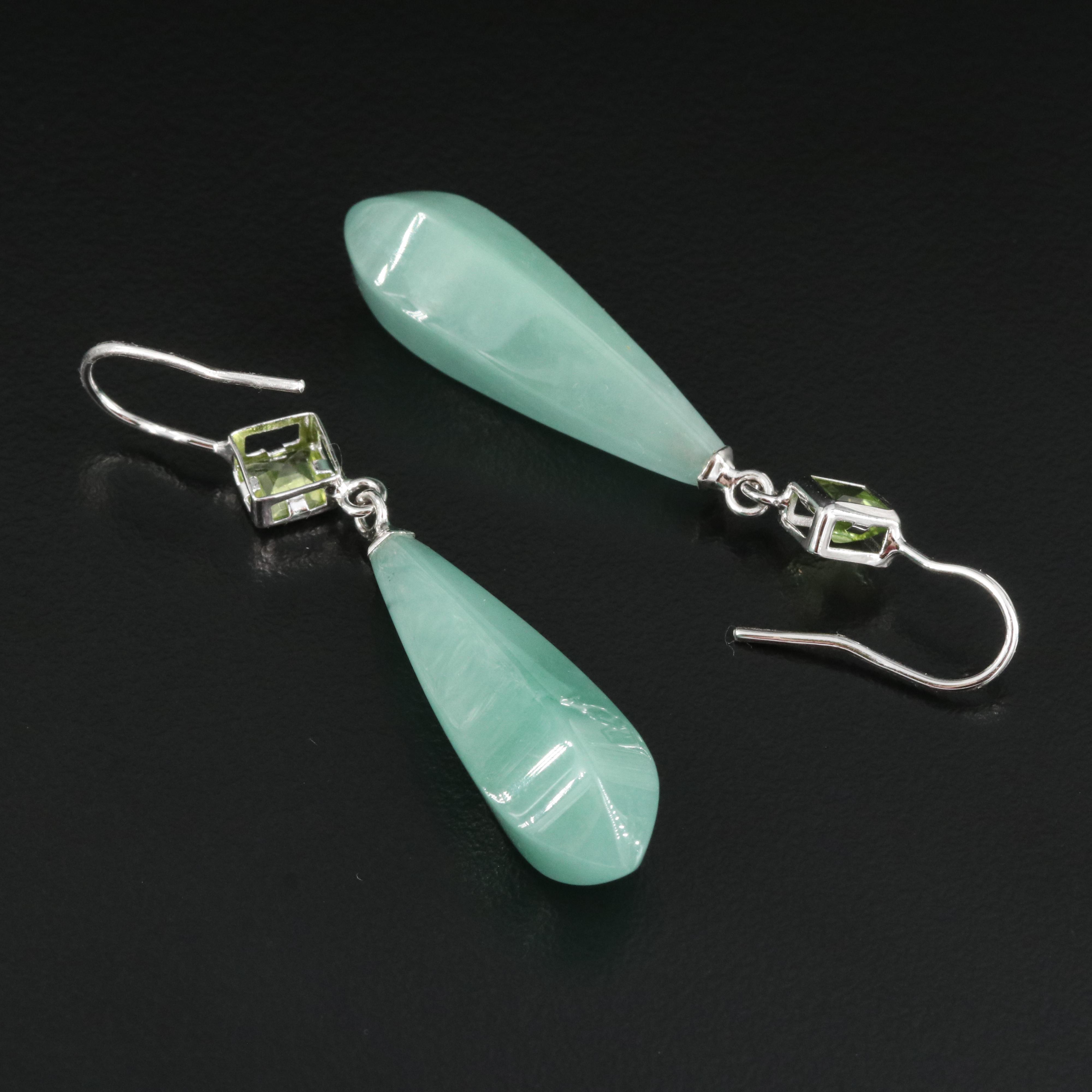Jadeite and Peridot Drop Earrings
