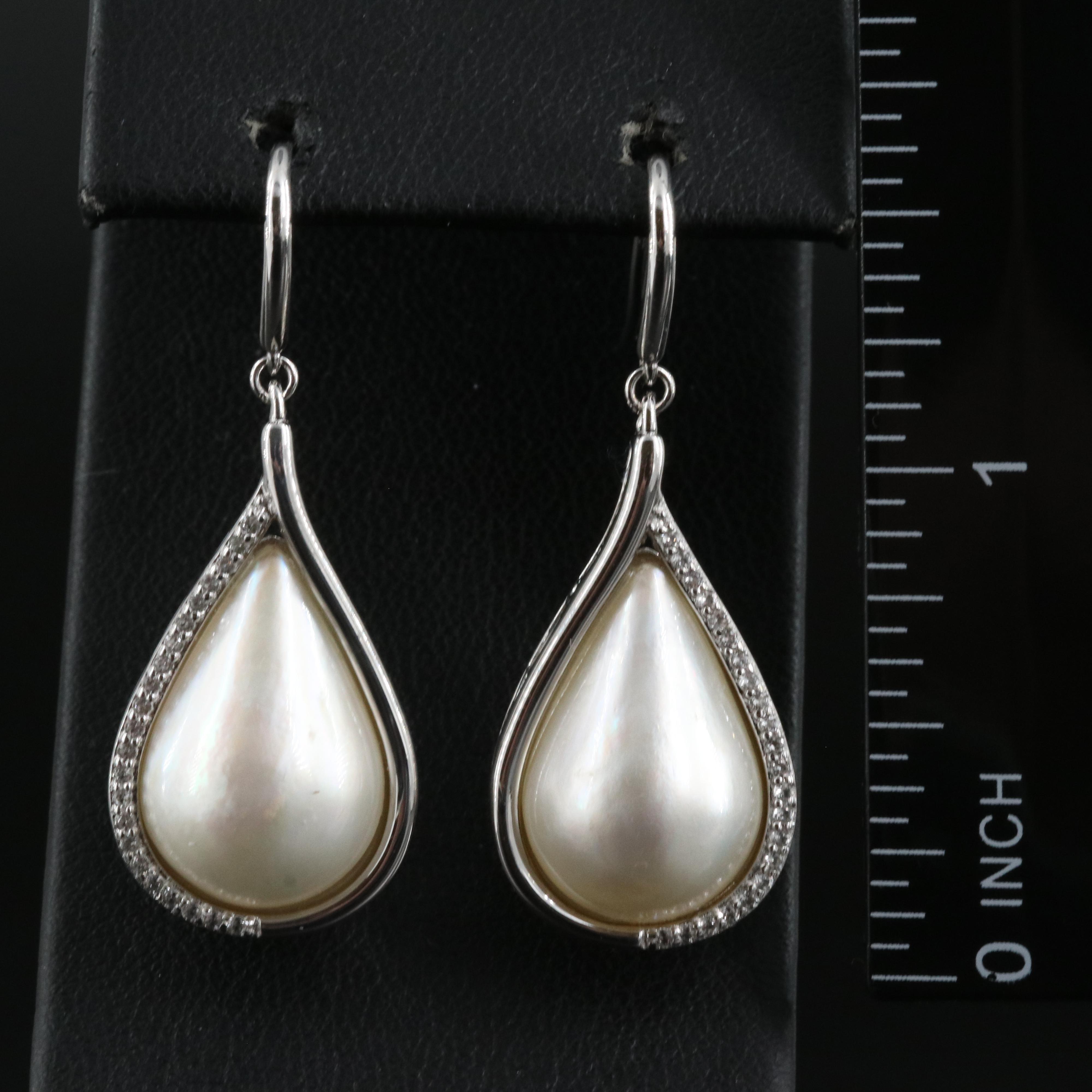 Sterling Faux Pearl and Topaz Drop Earrings