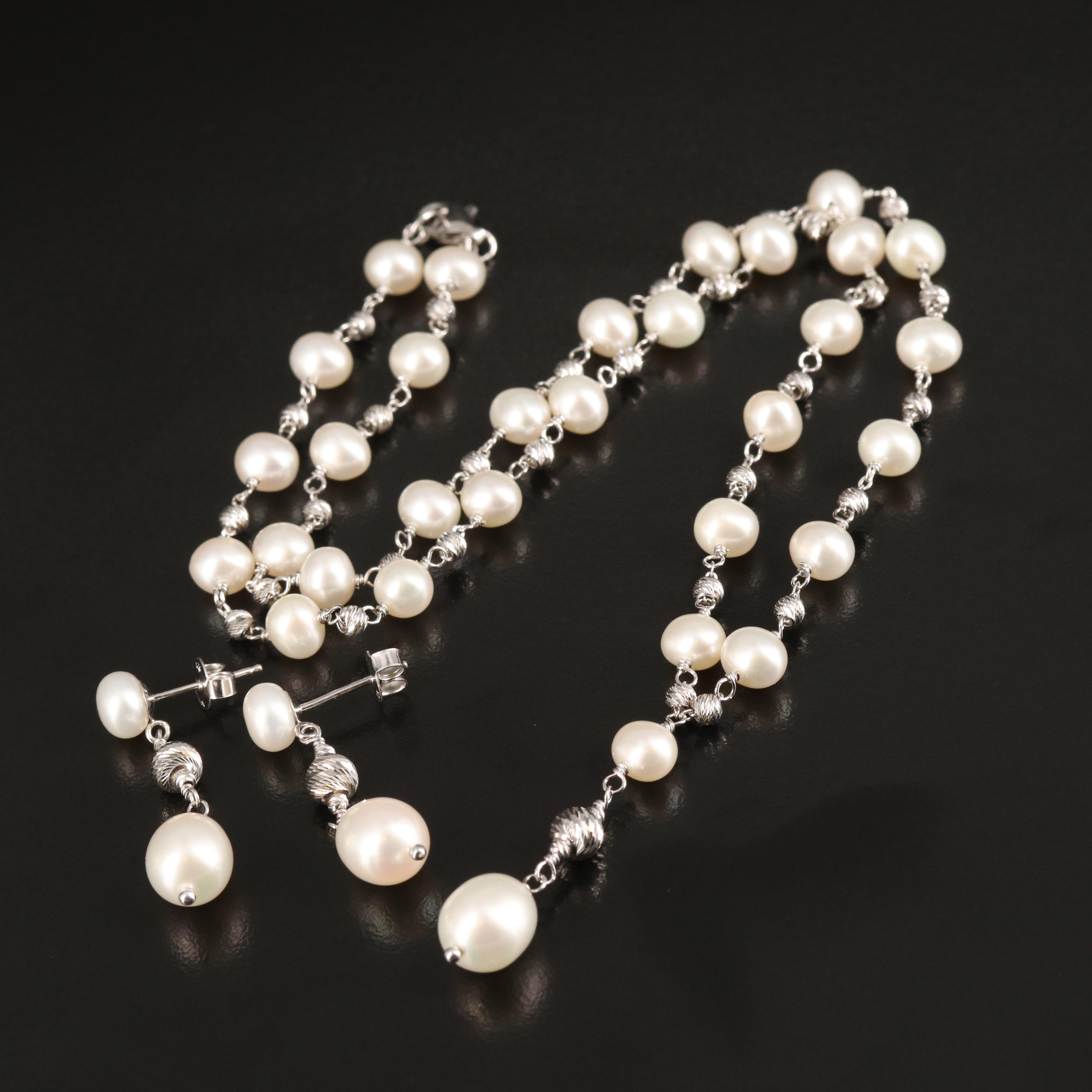 Sterling Pearl Necklace and Earring Set