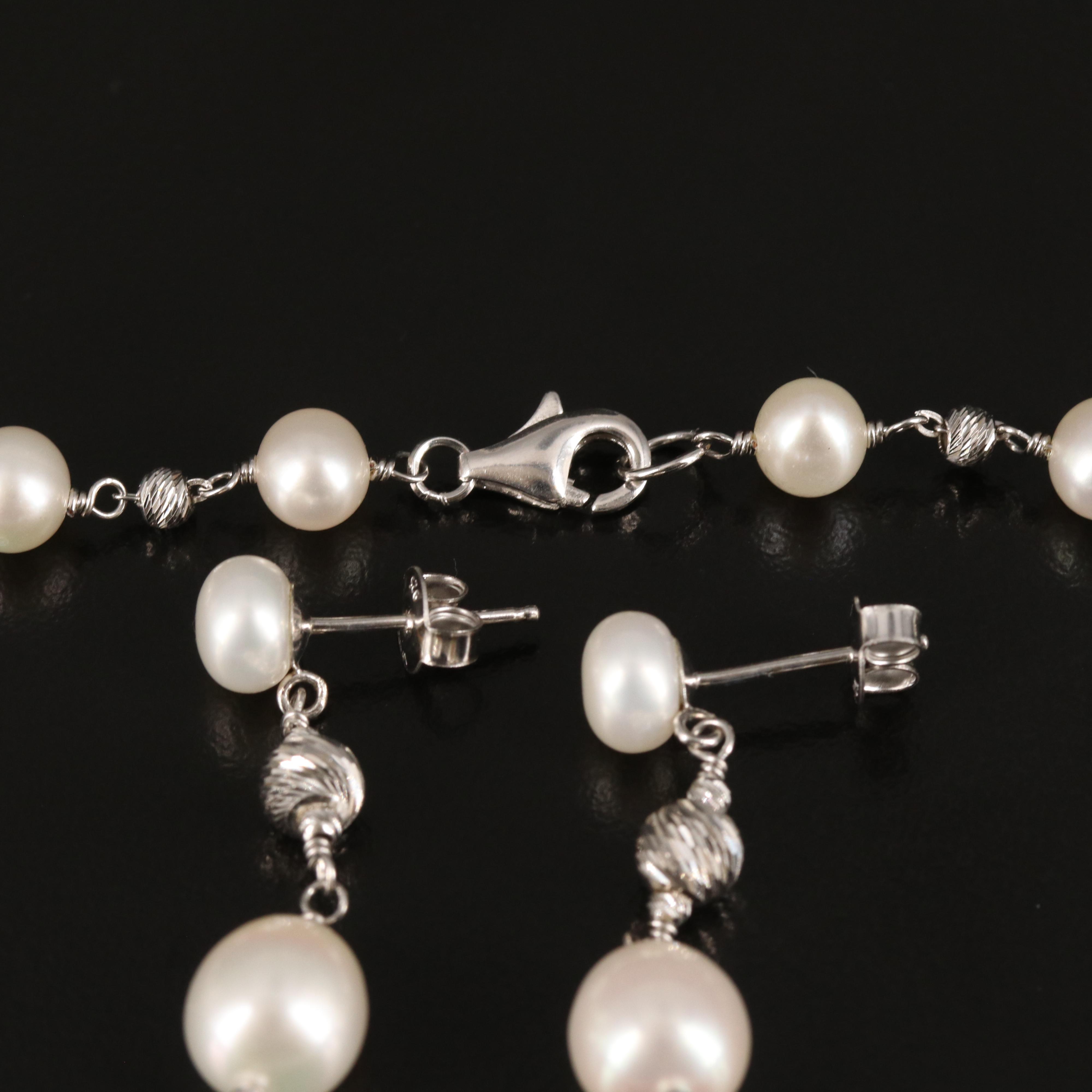 Sterling Pearl Necklace and Earring Set