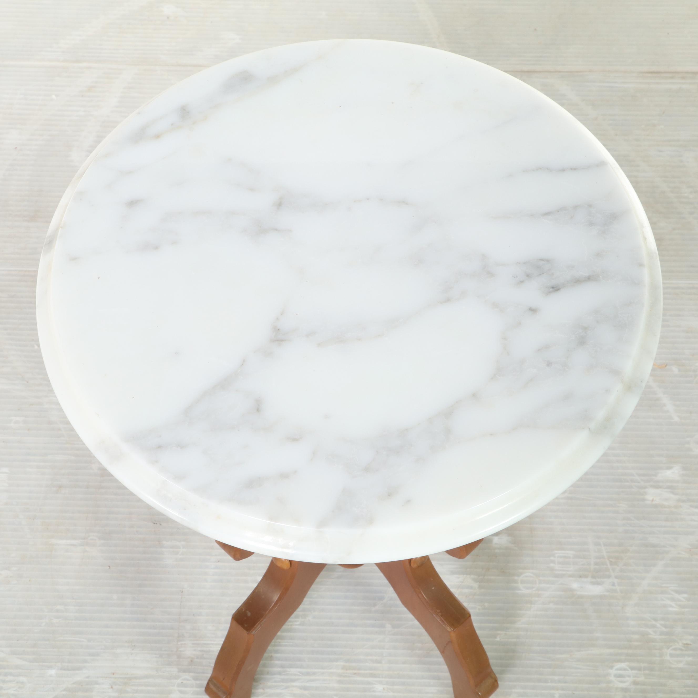 Victorian Style Cherrywood and White Marble Side Table, Mid to Late 20th Century