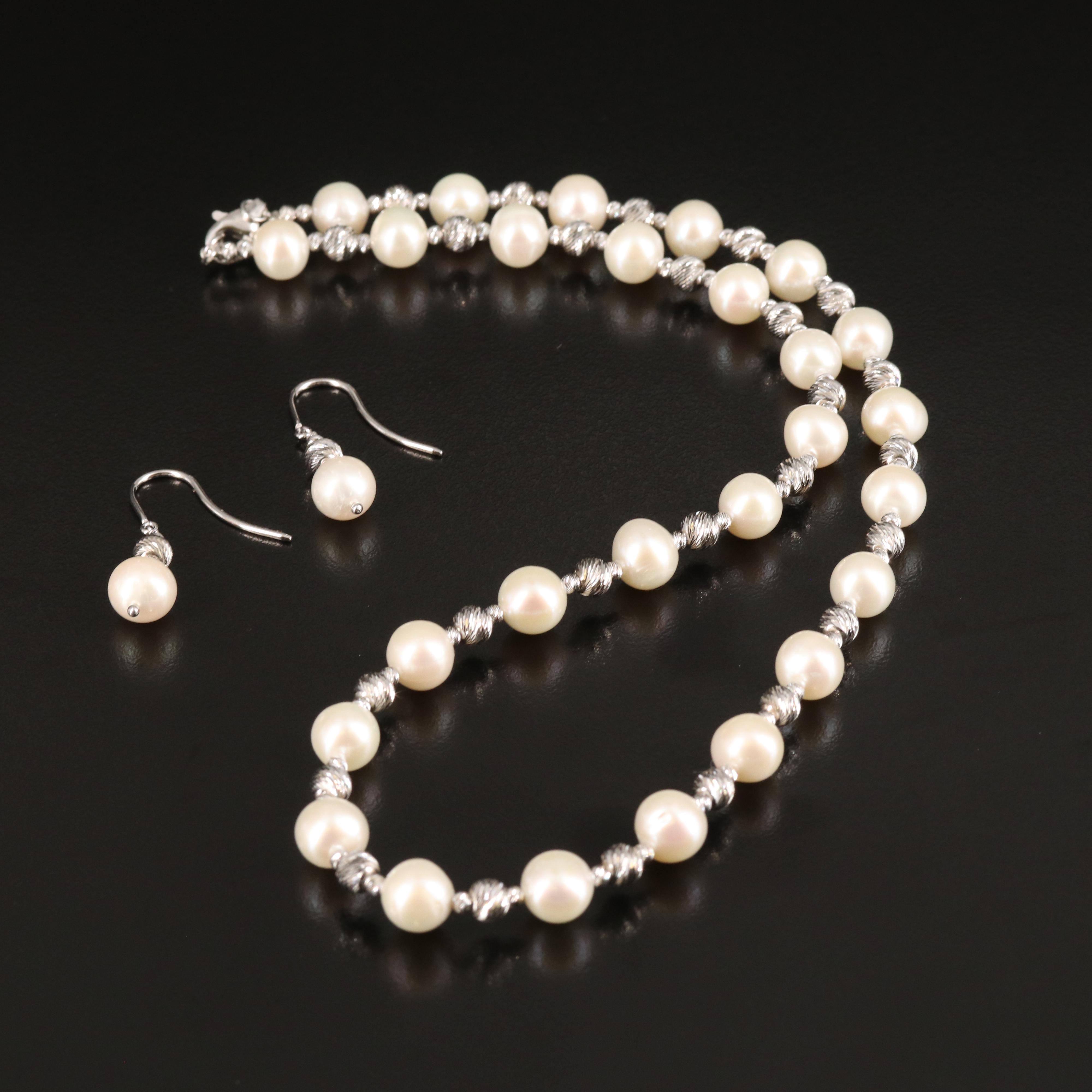 Sterling Pearl Necklace and Earring Set