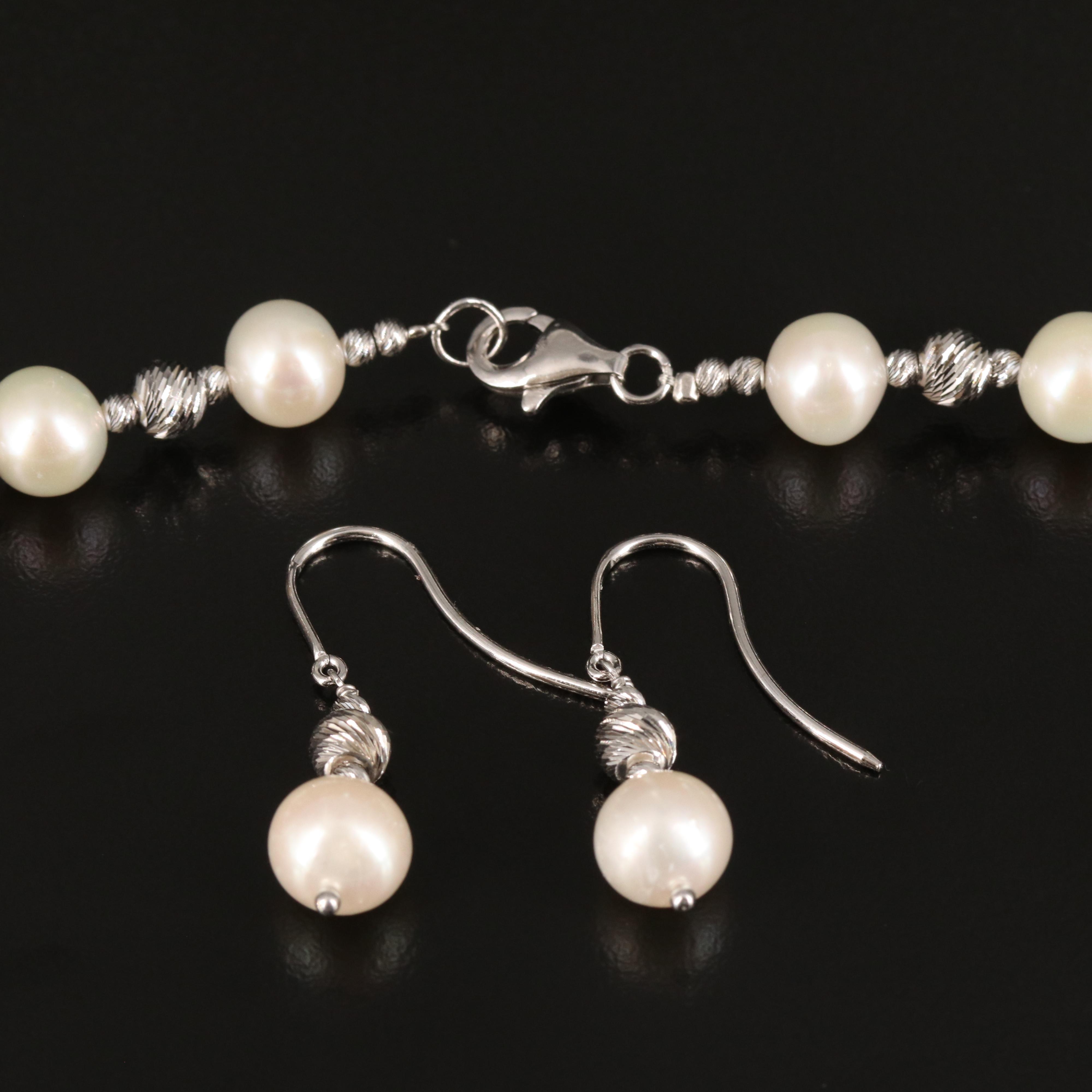Sterling Pearl Necklace and Earring Set