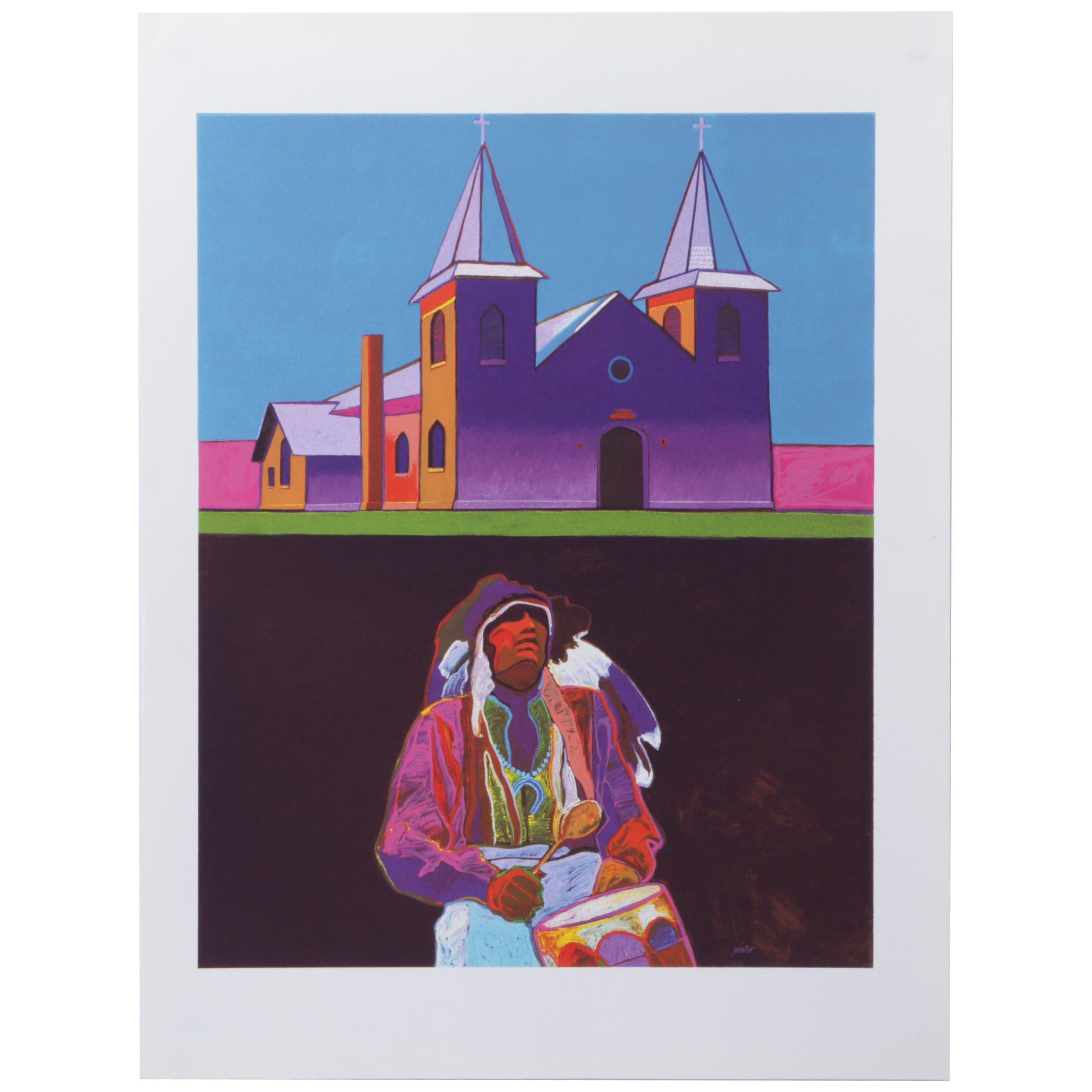 John Nieto Serigraph "Anton Chico Church," 1996