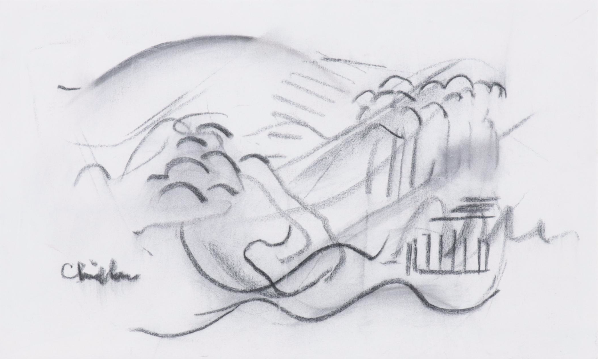 Paul Chidlaw Abstract Charcoal Drawing "Impromptu Landscape," 1987