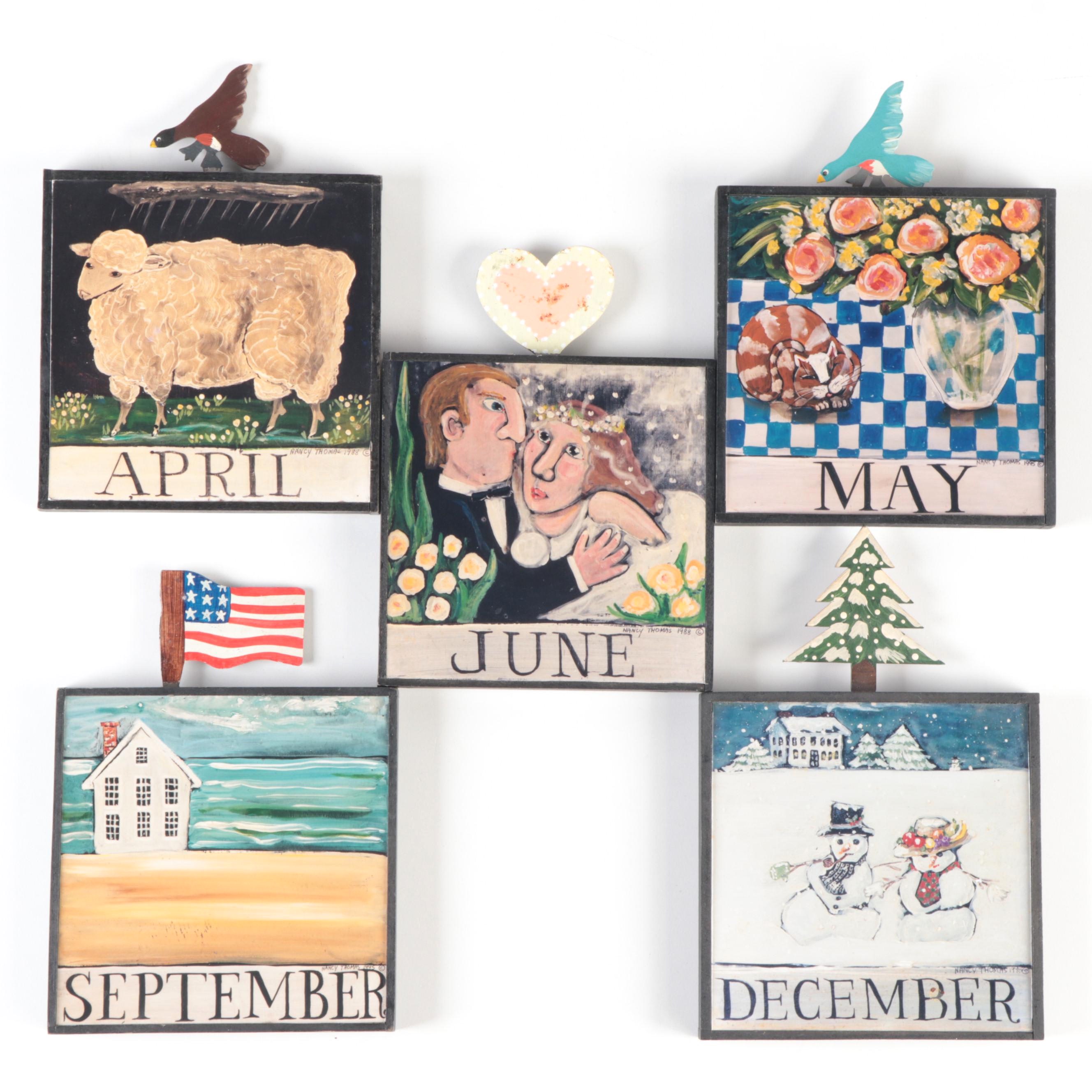 Nancy Thomas Folk Art Months of The Year Wall Hangings