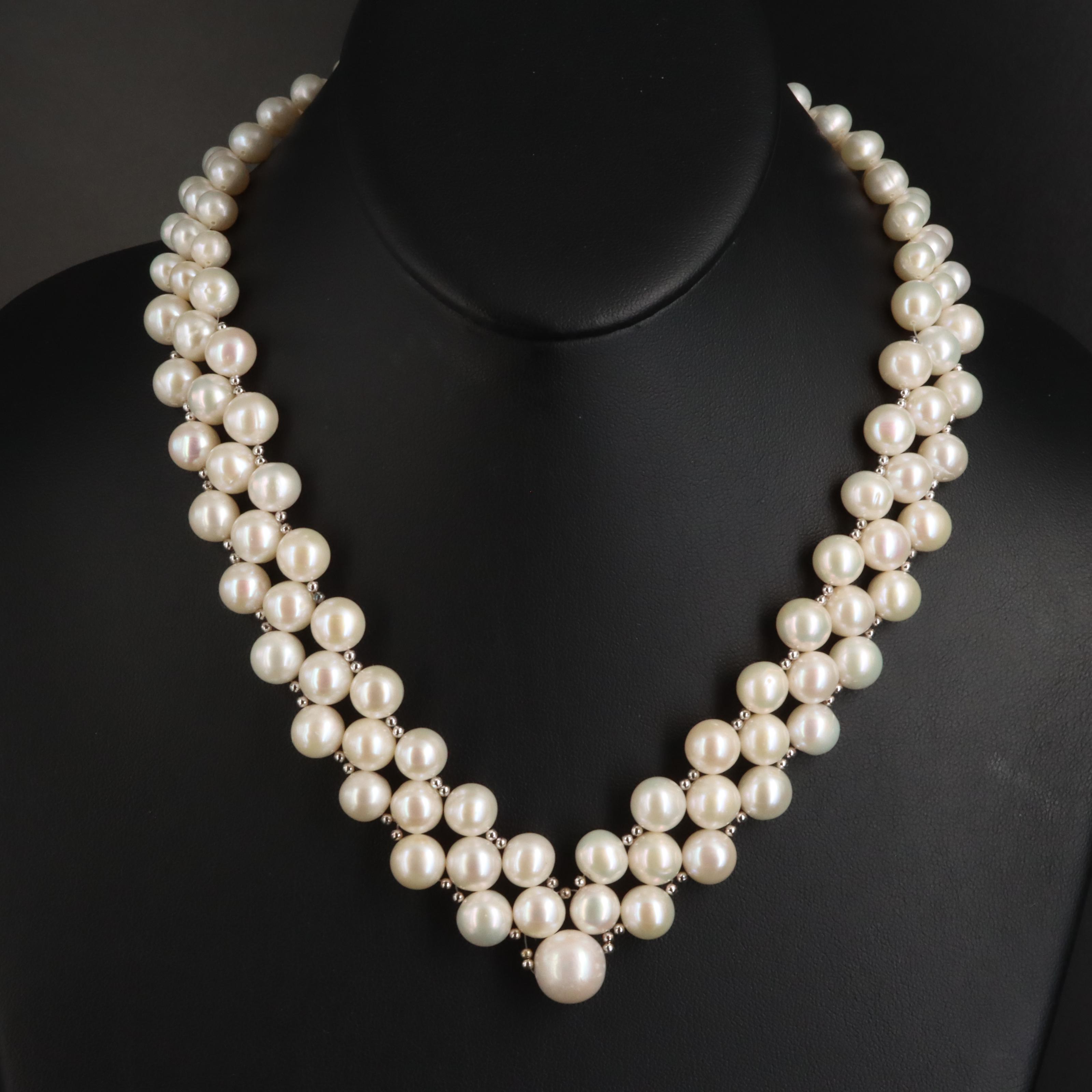 Sterling Pearl Chevron Necklace