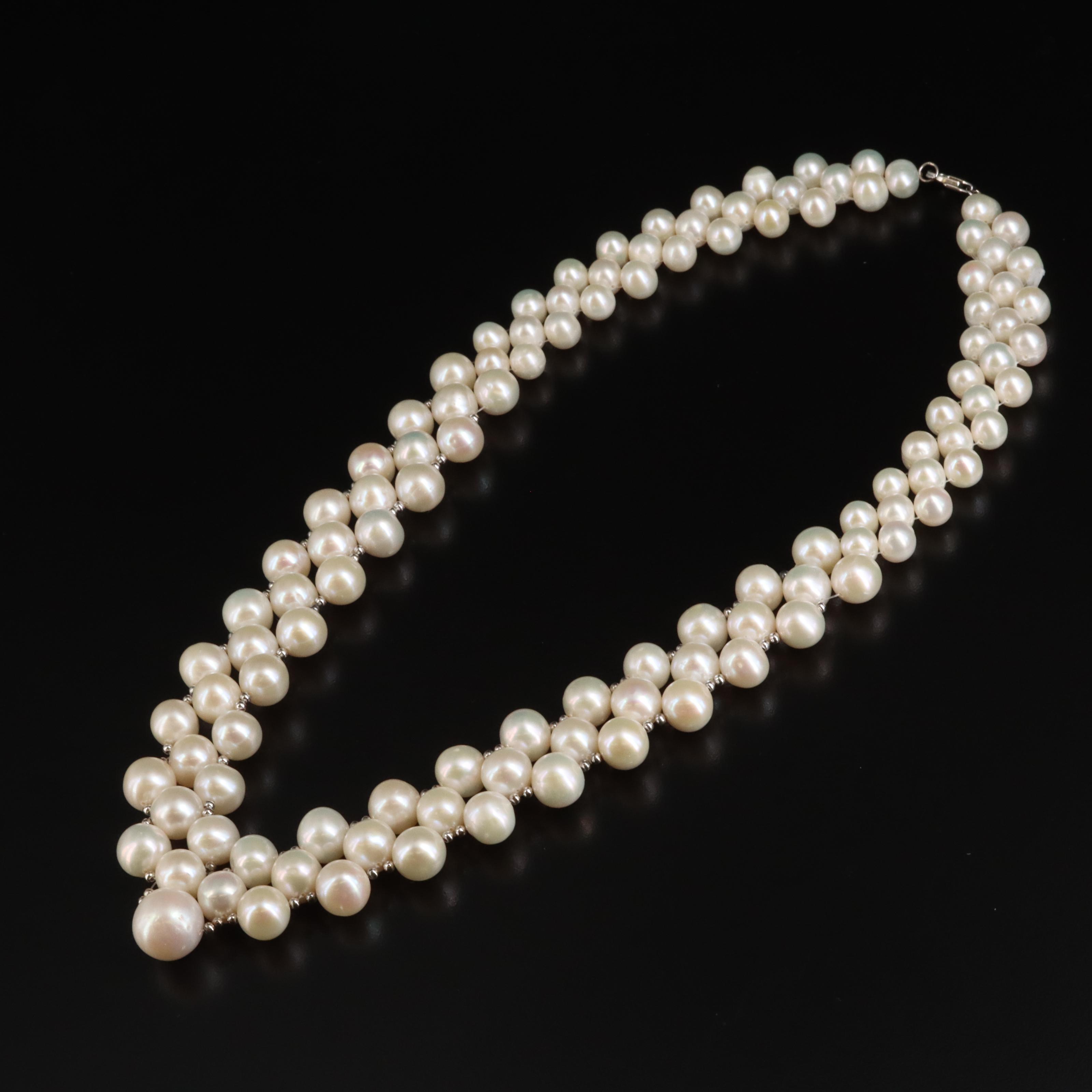 Sterling Pearl Chevron Necklace