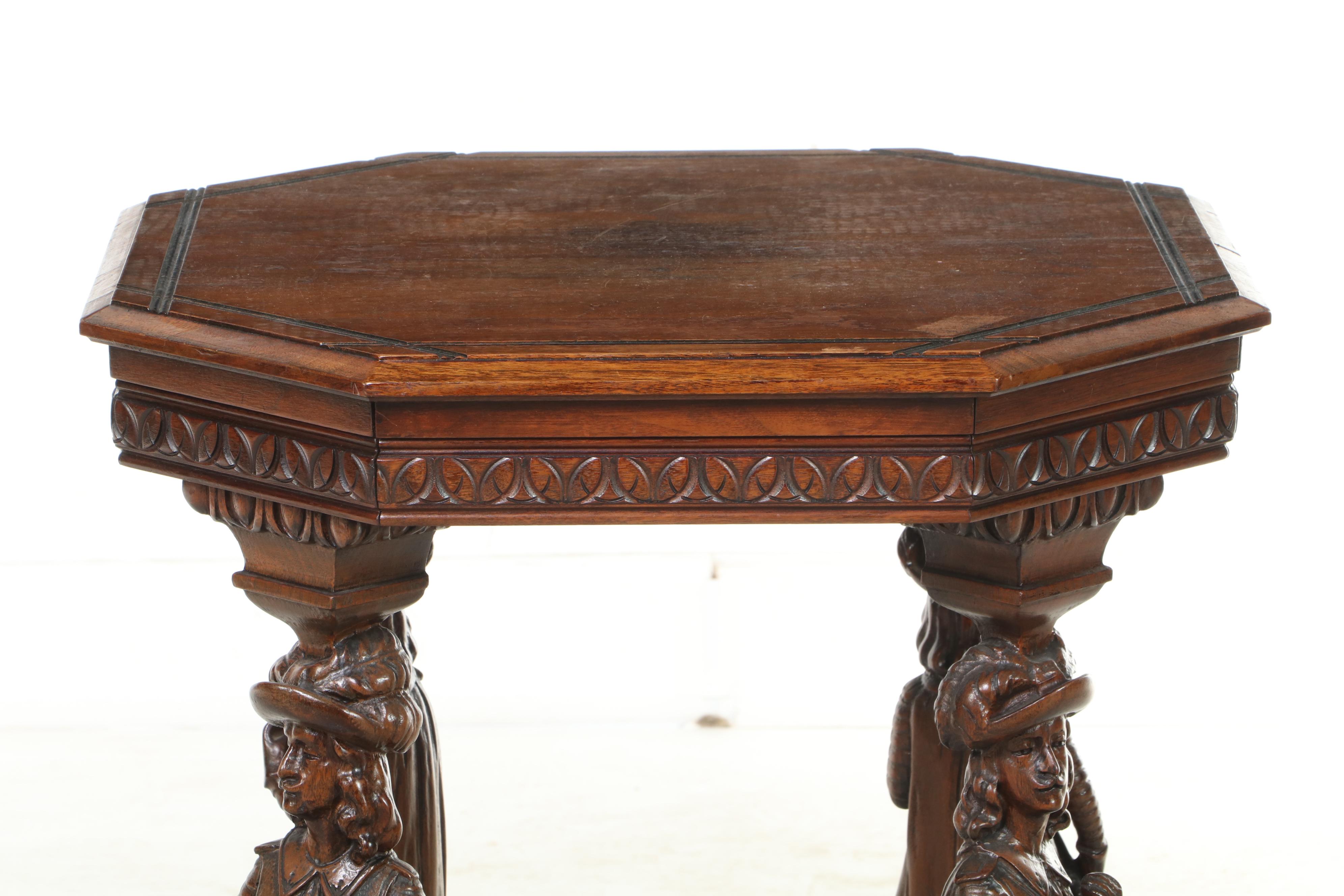 Renaissance Revival Carved Walnut Side Table, Early 20th Century
