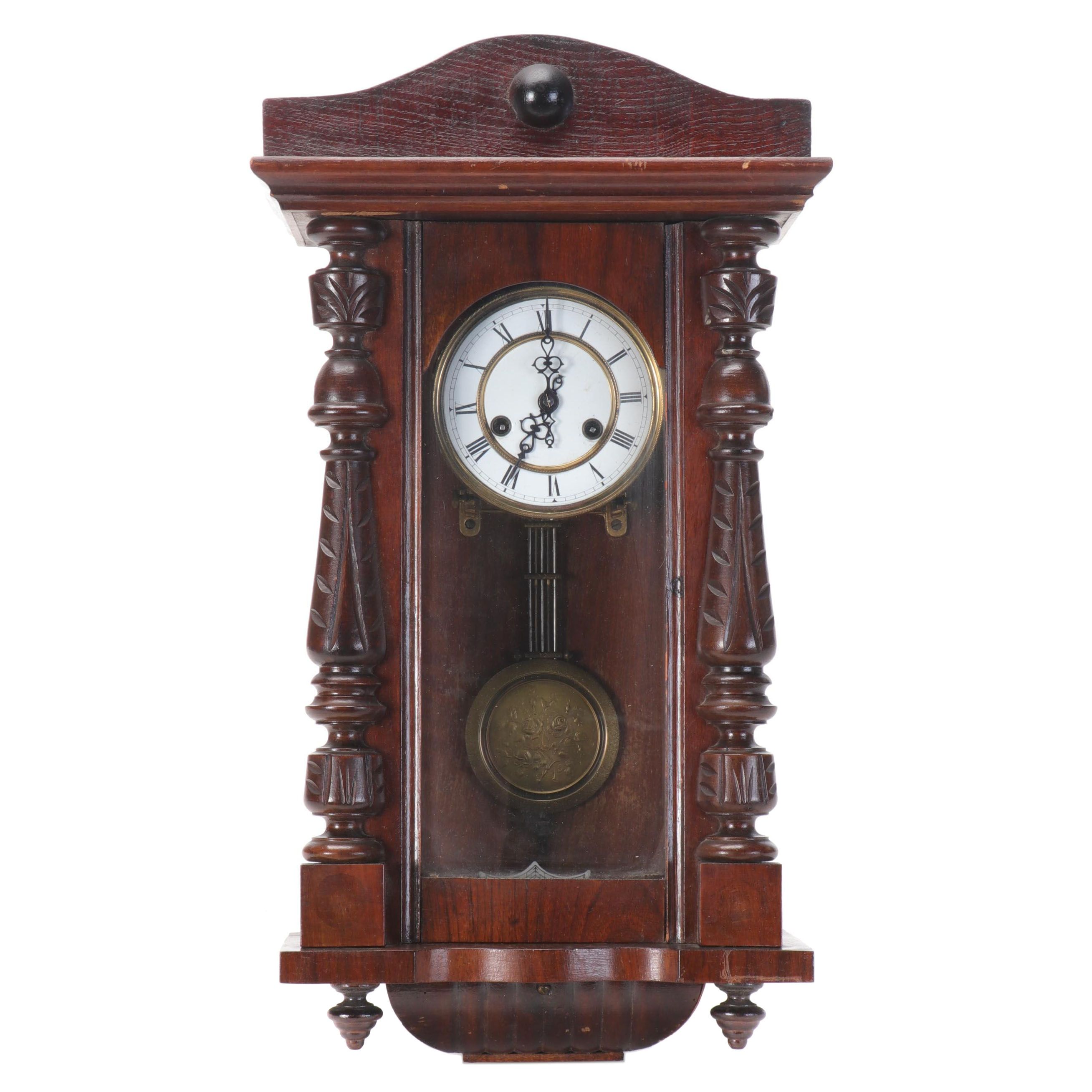 Victorian Style Mixed Woods Regulator Wall Clock, 20th Century