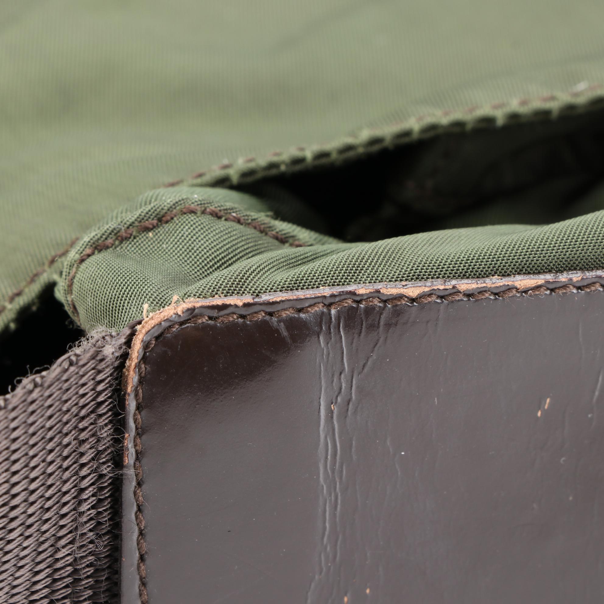 Prada Messenger Bag in Nylon Gabardine and Dark Brown Leather