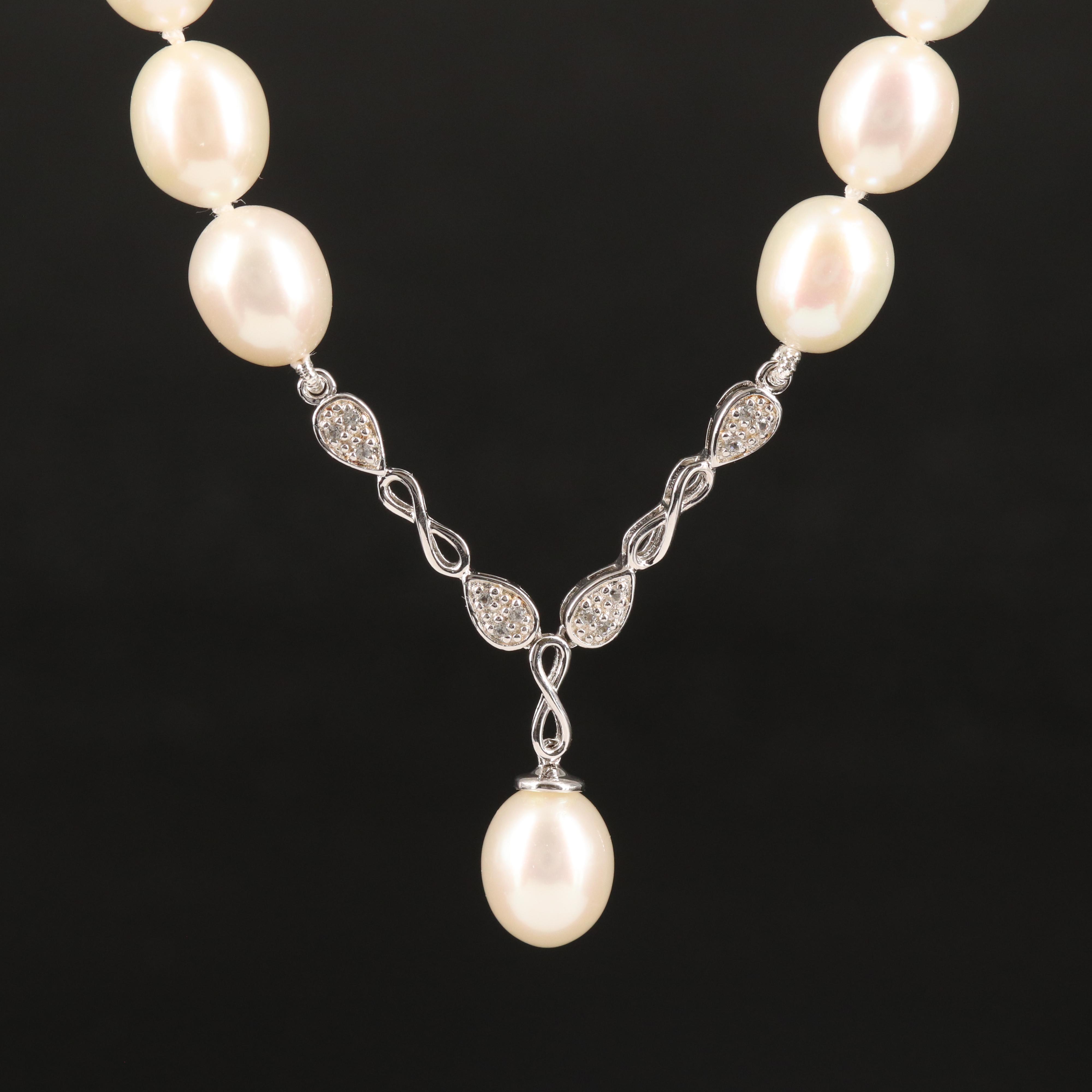 Sterling Pearl and Topaz Necklace