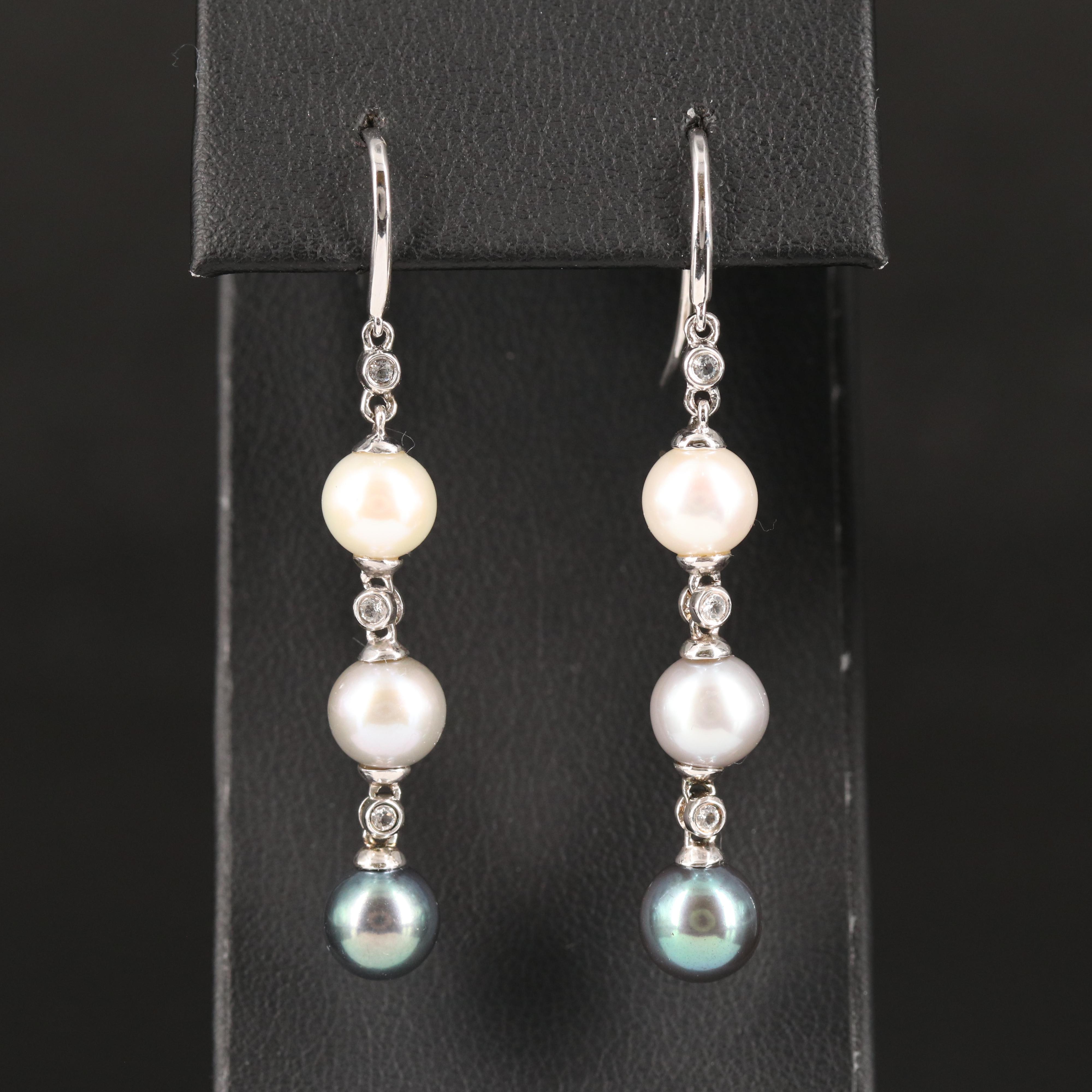 Pearl and Topaz Drop Earrings in Sterling