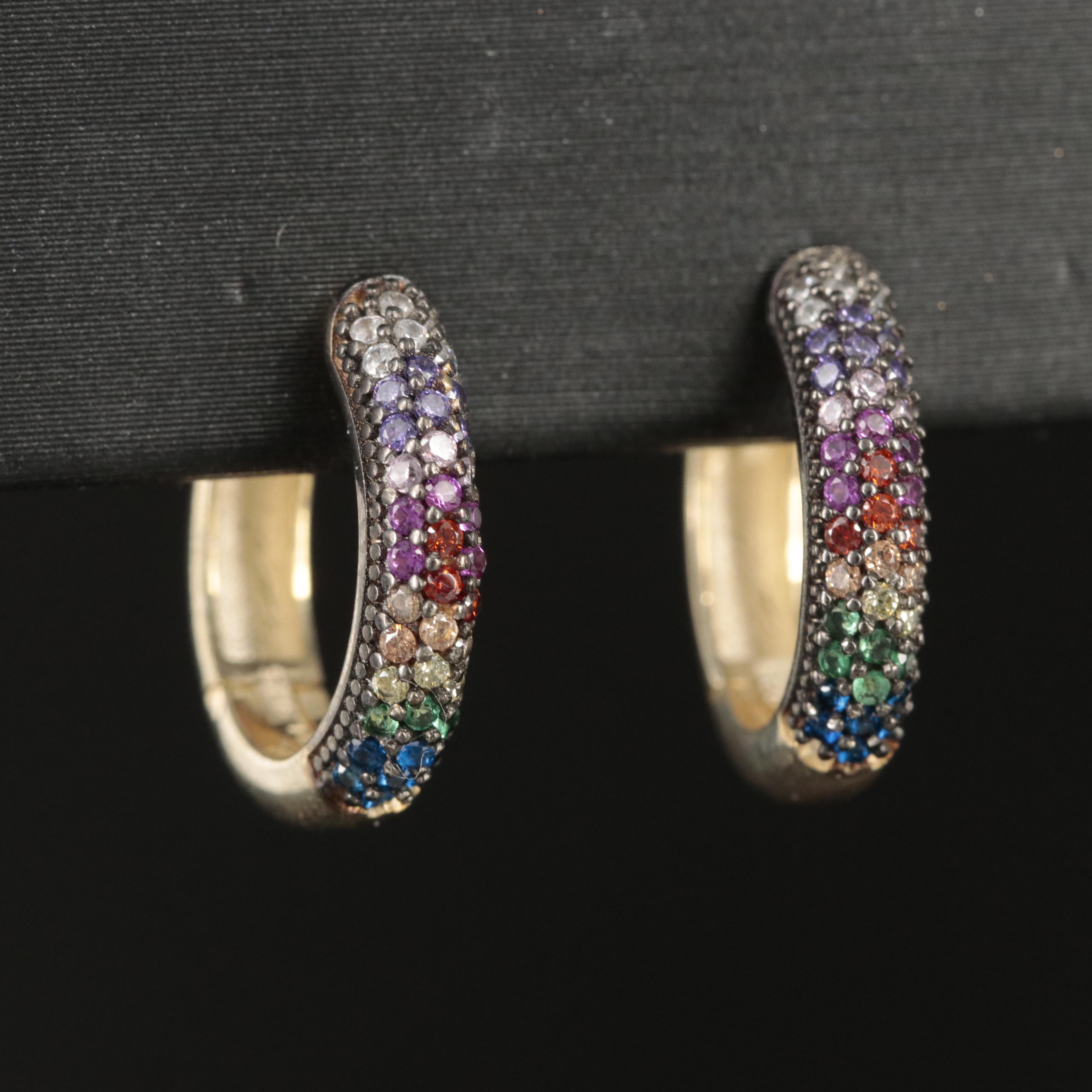 Sterling Small Hoop Earrings Including Cubic Zirconia Glass and Spinel