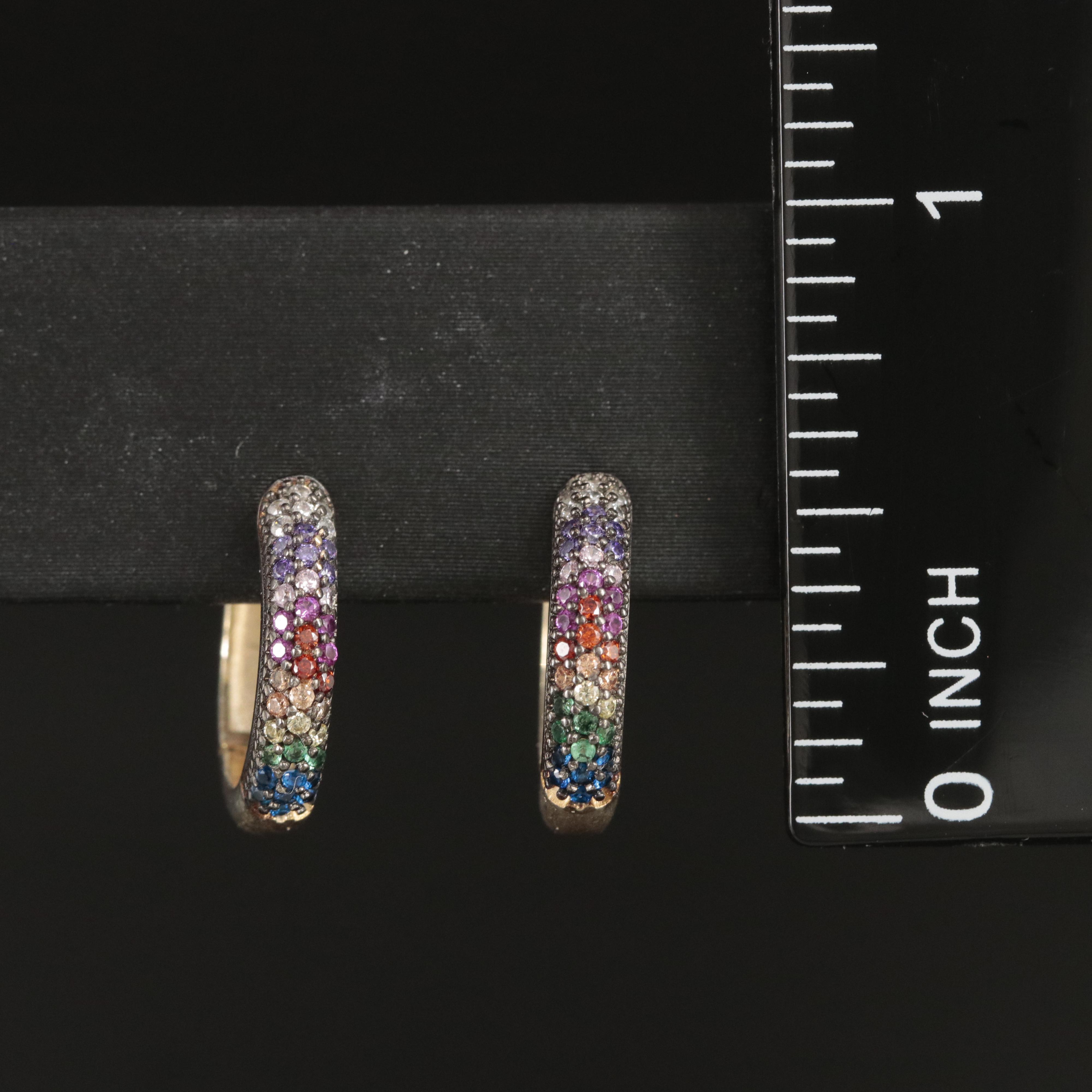 Sterling Small Hoop Earrings Including Cubic Zirconia Glass and Spinel