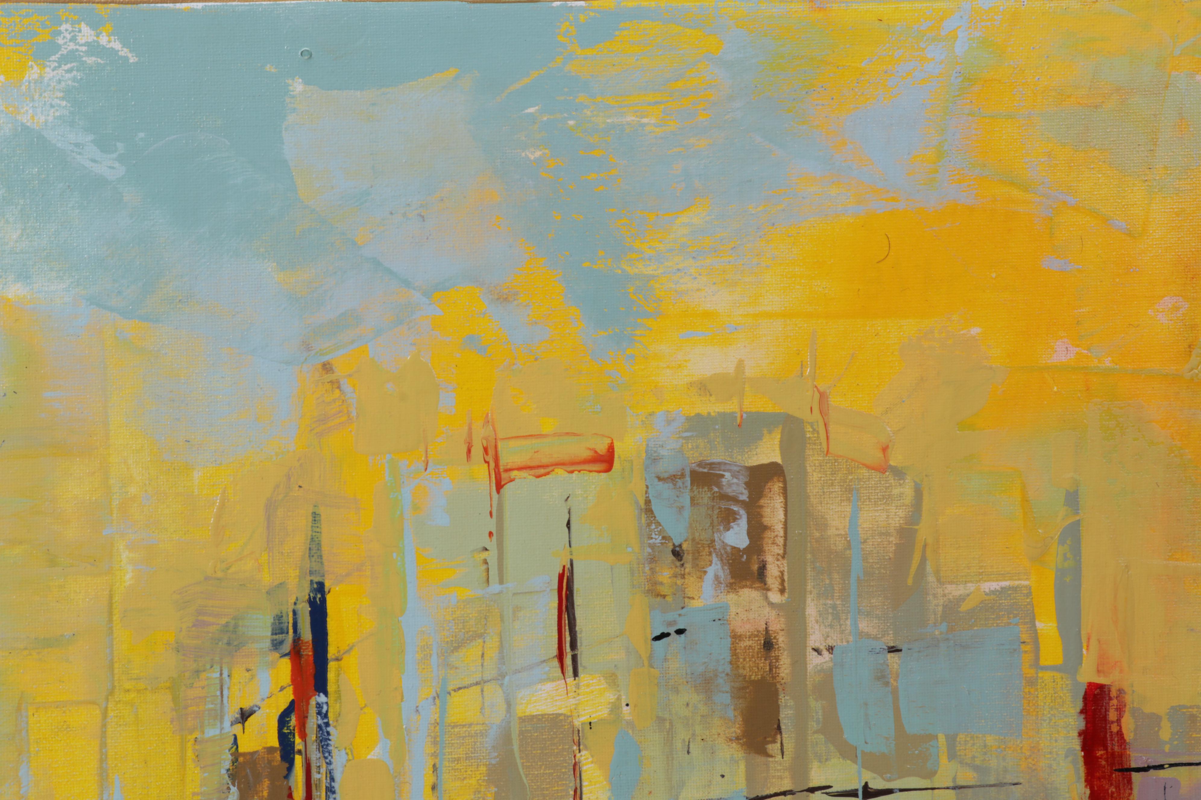 Farshad Lanjani Abstract Acyrlic Painting of City Street Scene, 21st Century