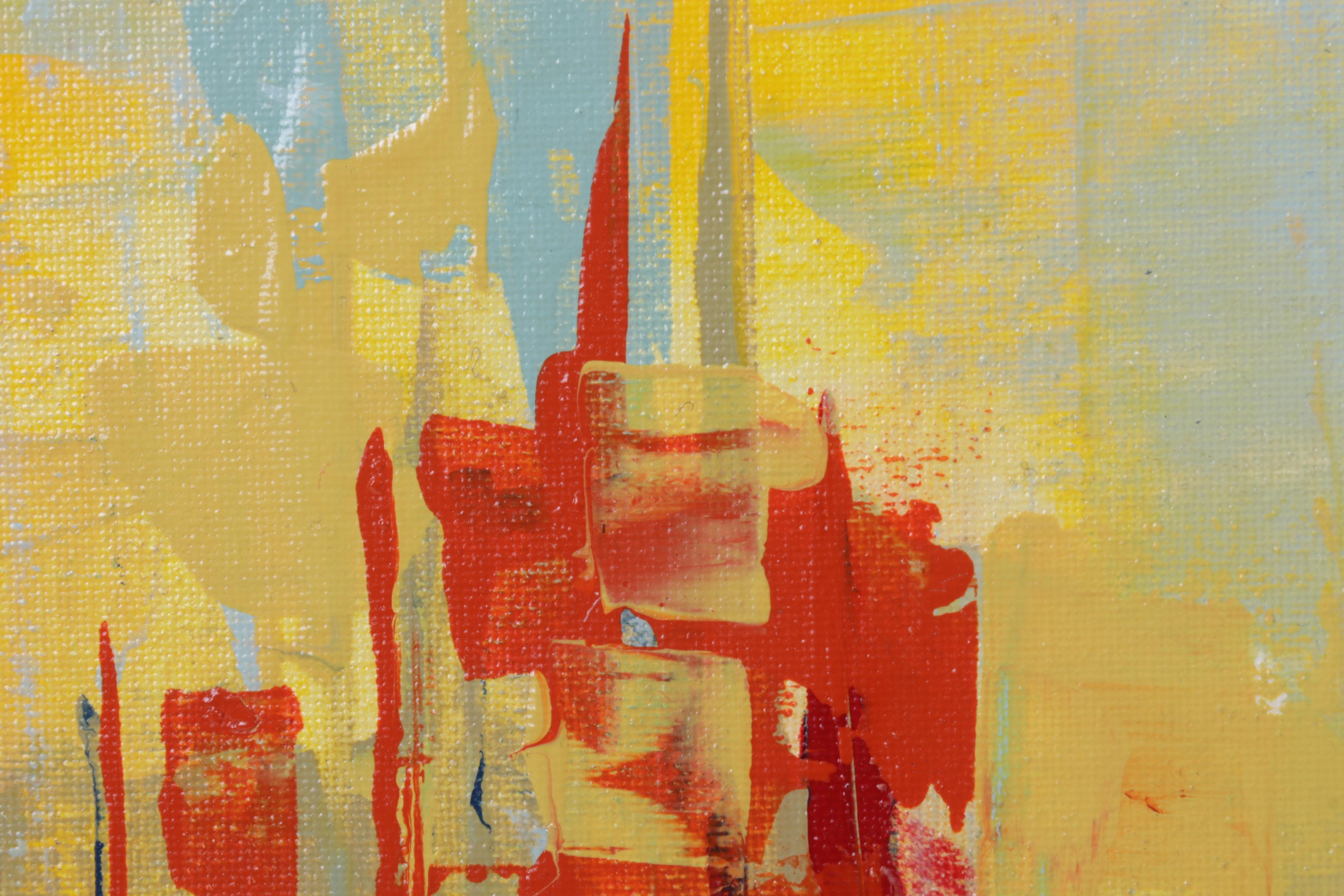 Farshad Lanjani Abstract Acyrlic Painting of City Street Scene, 21st Century