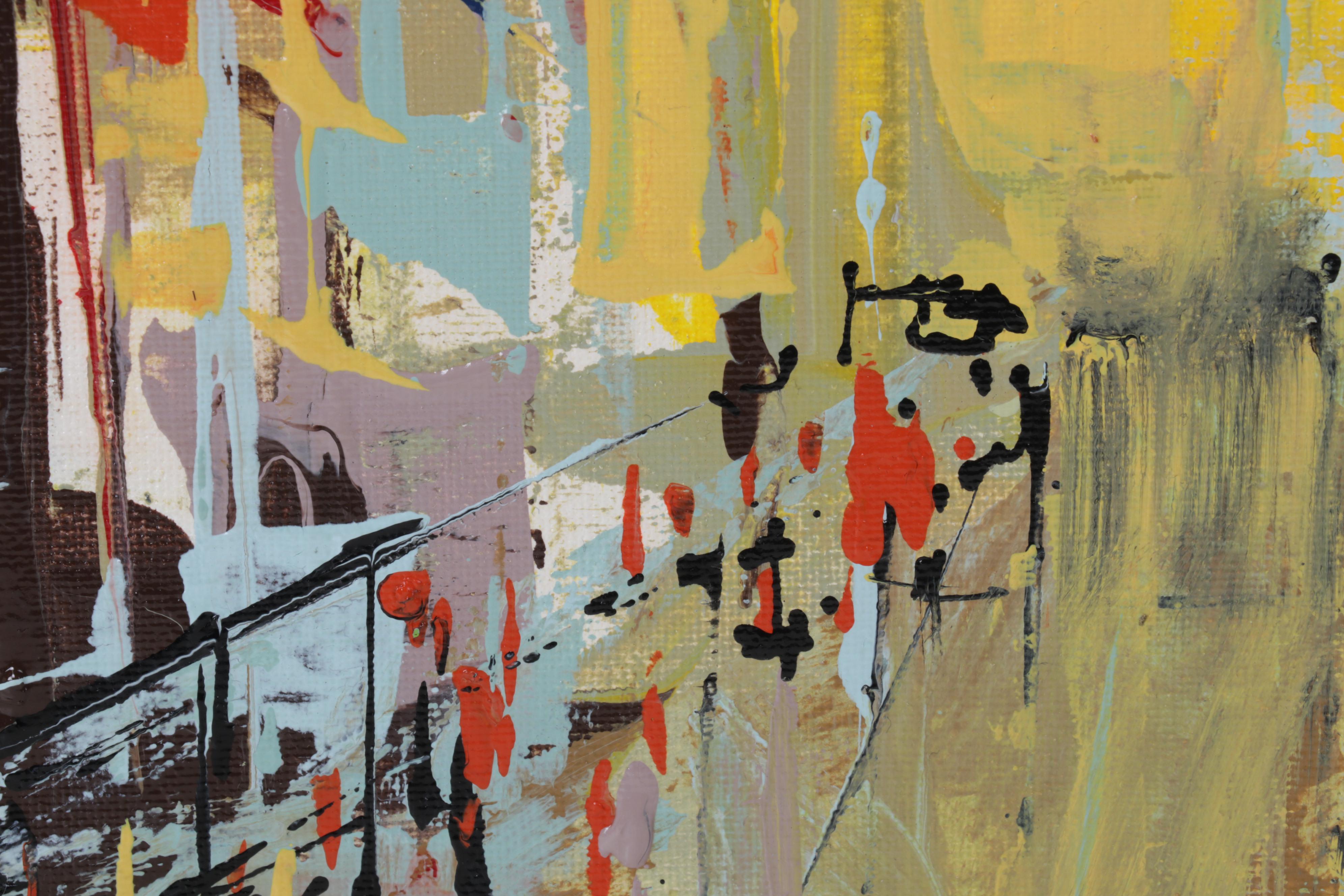 Farshad Lanjani Abstract Acyrlic Painting of City Street Scene, 21st Century